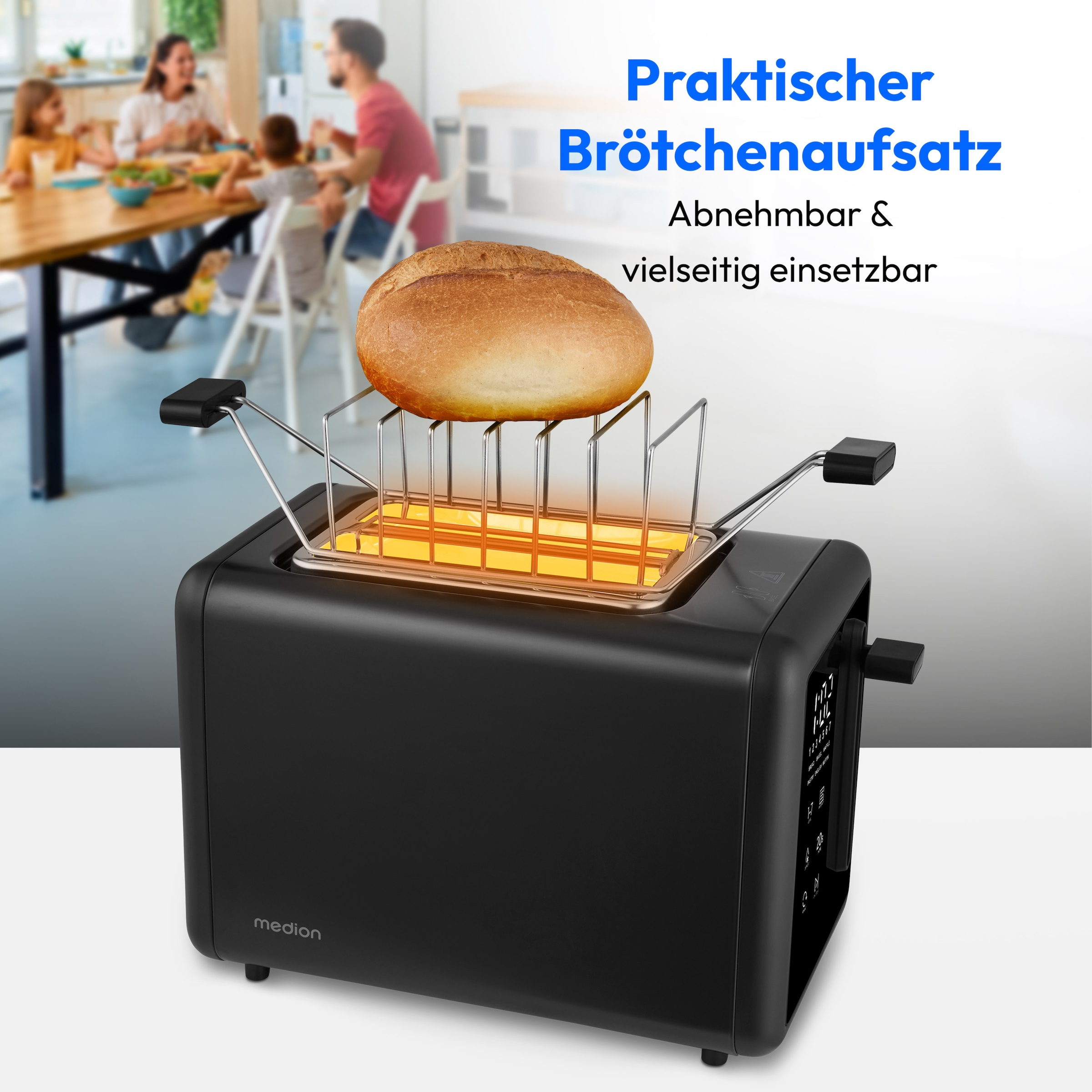 Medion® Toaster »MD12102, 2 Toastschlitze« 2 Schlitze für 2 Scheiben 850 W abnehmbarer Brötchenaufsatz