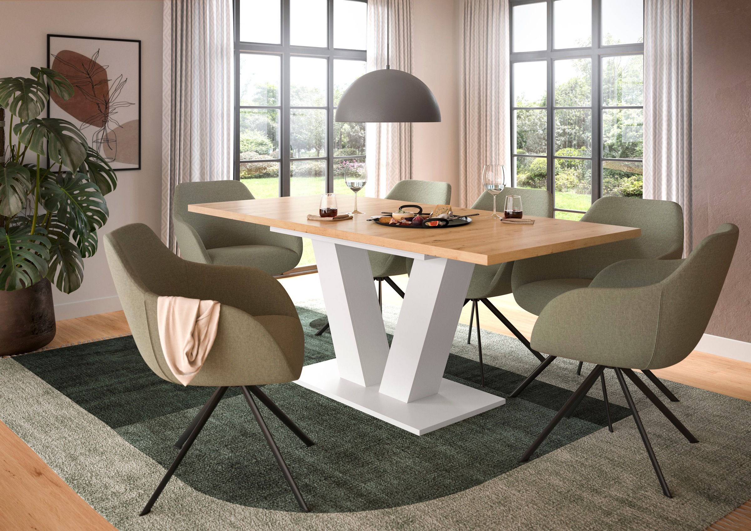 INOSIGN Esstisch »Motus, ausziehbar 150 -190 cm, inklusive 40 cm Einlegeplatte«, (Set, 1 St.), V-Gestell mit Bodenplatte, Tisch, Küchentisch, Esszimmer, Küche