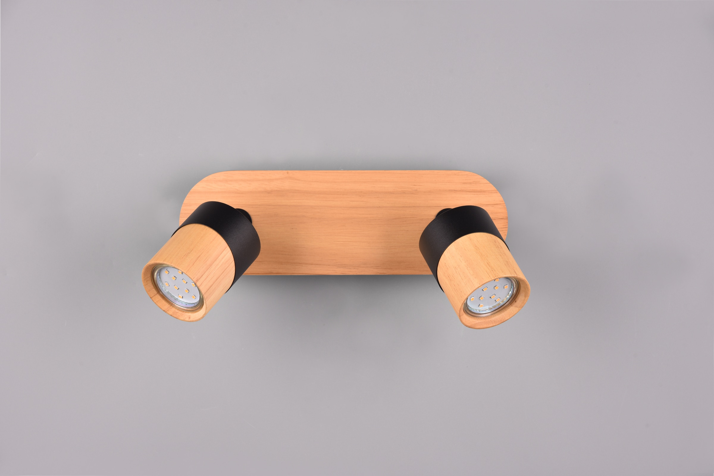 TRIO Leuchten Deckenstrahler »ARUNI, Spot 2-flammig Wandspot Deckenspot exkl 2x GU10 max 10W«, 2 flammig, Leuchtmittel GU10 | Leuchtmittel wechselbar, Deckenstrahler mit Materialmix Holz / Metall für Küche Flur Wohnzimmer