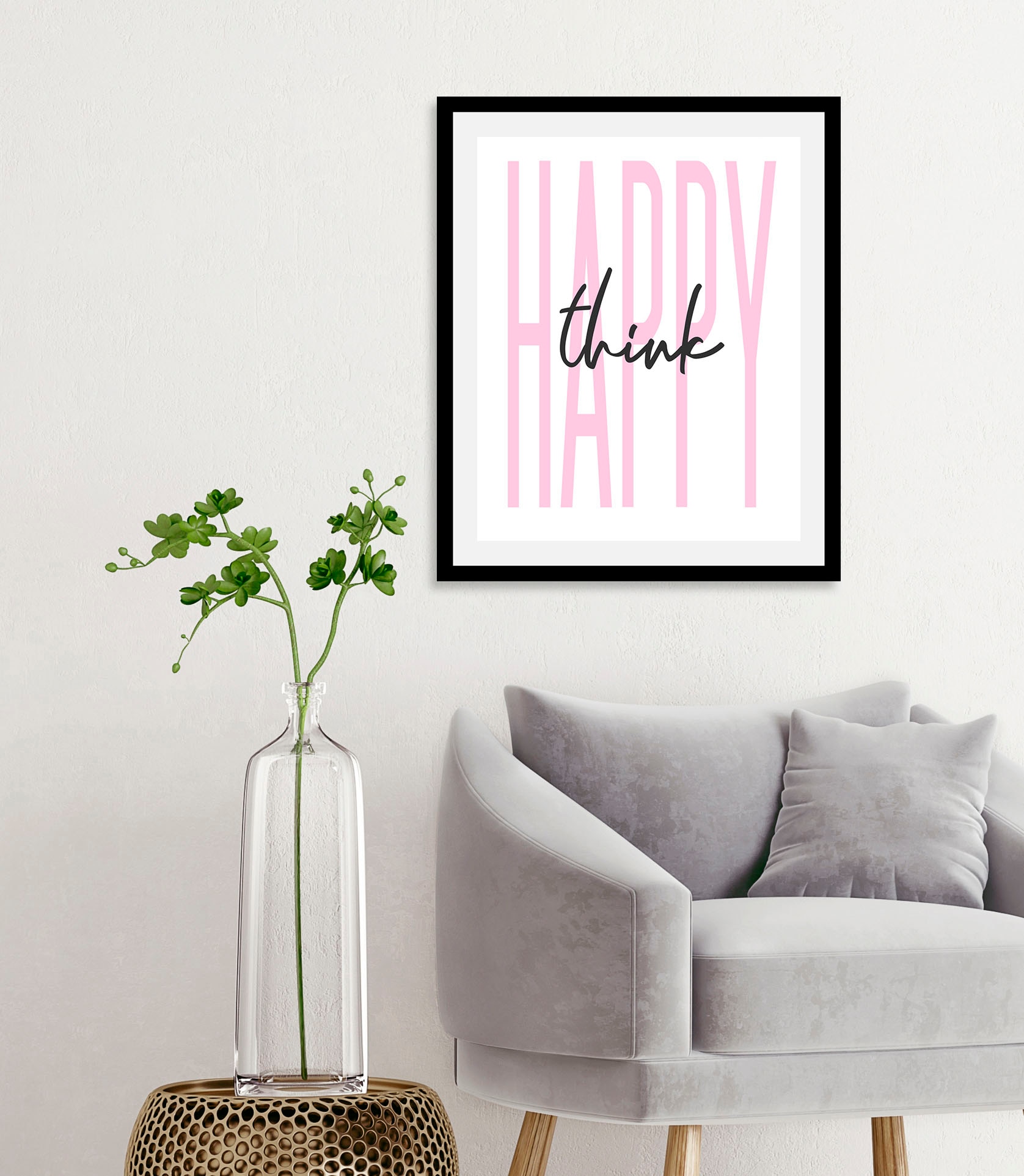 queence Bild "think happy", Schriftzüge, (1 St.), gerahmt günstig online kaufen