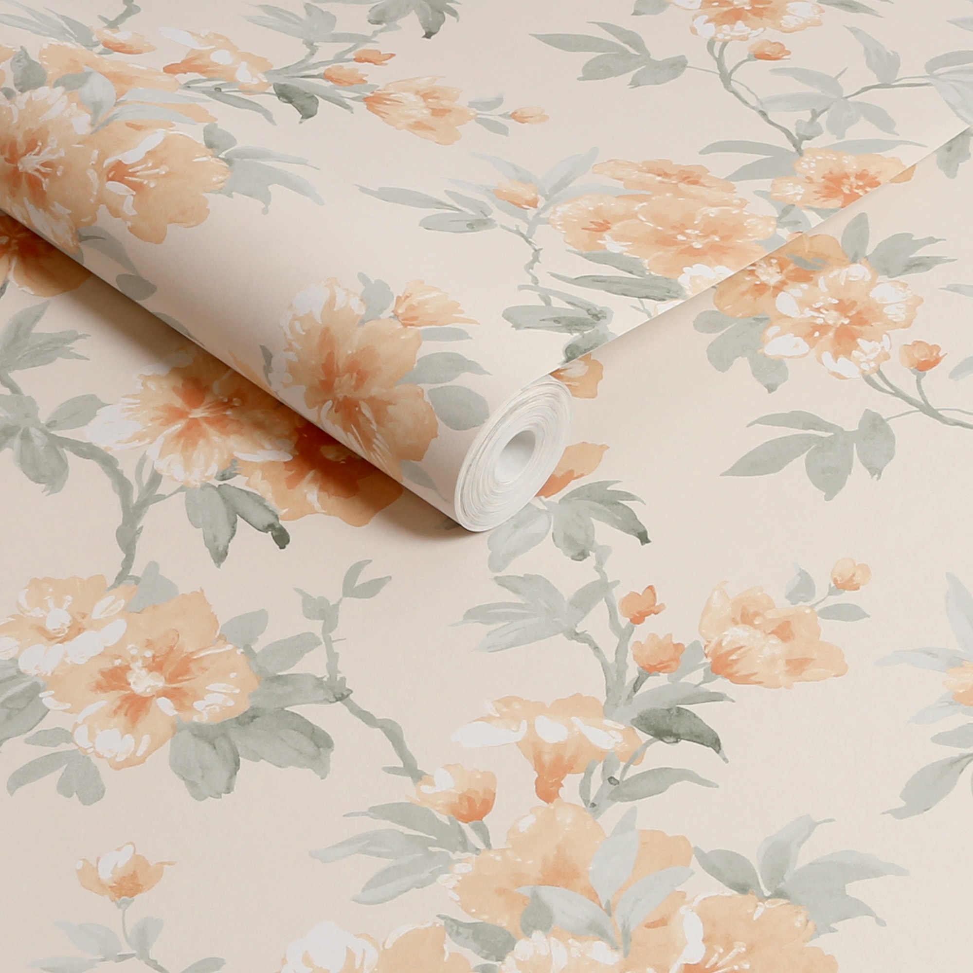 LAURA ASHLEY Vliestapete »Rosamund Apricot«, geblümt, 10mx52cm (ca. 5m2) günstig online kaufen