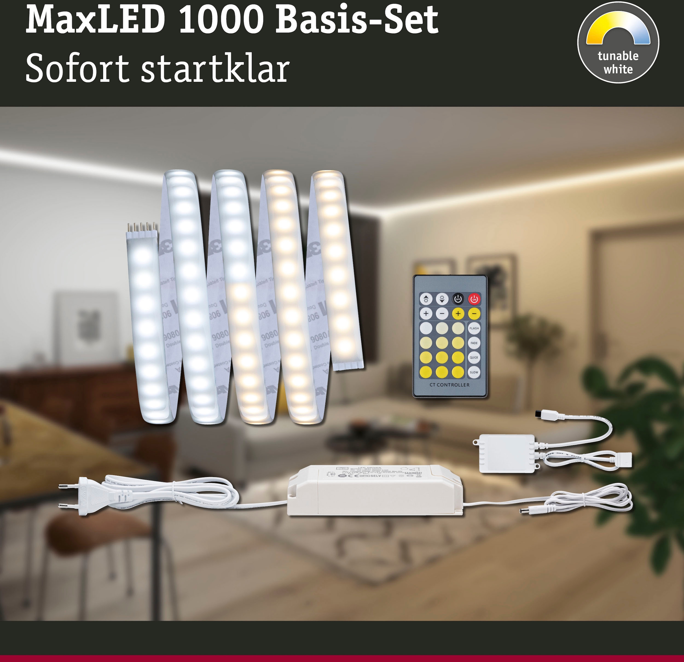 Paulmann LED-Streifen »MaxLED1000 Basisset 1,5m IP44 Cover2700-6500K 17W 230/24V 40VA Silber«, 1 St.-flammig, Tunable White