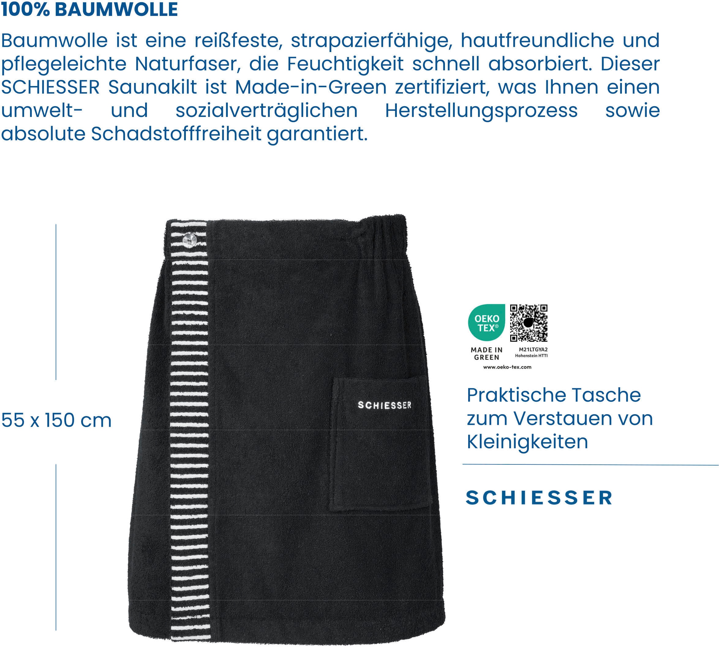 Schiesser Kilt »Saunakilt Rom für Herren aus saugstarkem Baumwoll-Frottier«, mit Streifen-Akzent und Logostickerei