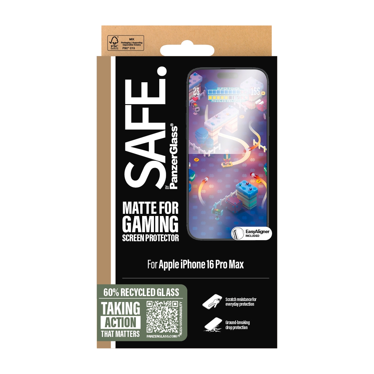 SAFE by PanzerGlass Displayschutzglas »Matte for Gaming Screen Protection«, für Apple iPhone 16 Pro Max, Displayschutzfolie, Schutzfolie, Bildschirmschutz, kratz- & stoßfest