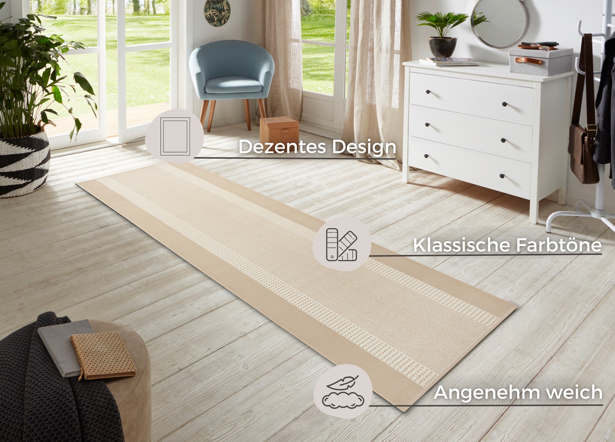 2. Bild von HANSE Home Läufer »Band«, rechteckig, Kurzflor, Weich, Wohnzimmer, Schlafzimmer, Esszimmer Küche, Flur