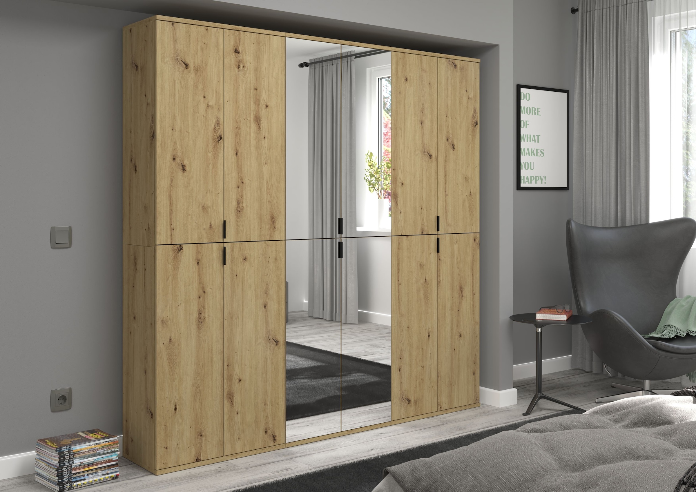 INOSIGN Garderoben-Set »Trondheim, Breite 183 cm, best. aus 3 Schränken, 12 Türen, 27 Fächer«, (Set, 3 St.), inkl. ausziehbarer Kleiderstange, Garderobenschrank, Kleiderschrank