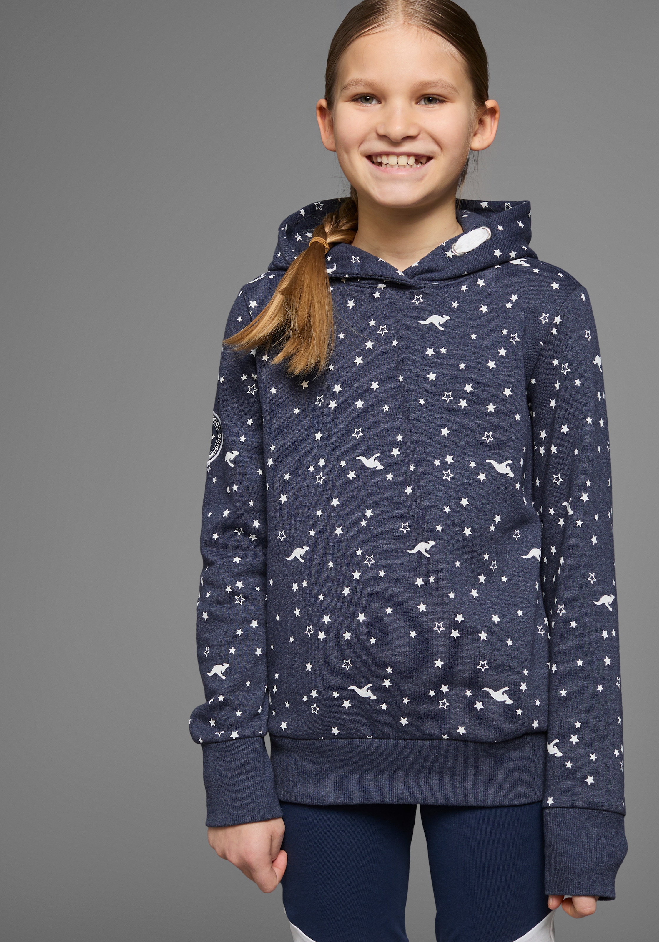 KangaROOS Kapuzensweatshirt, Langarm, bedruckt, mit Kapuze, aus Baumwollmischung