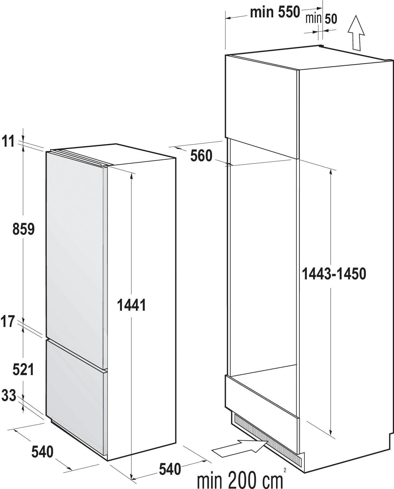 GORENJE Einbaukühlgefrierkombination »RKI4151P1«, RKI4151P1, 144 cm hoch, 54 cm breit