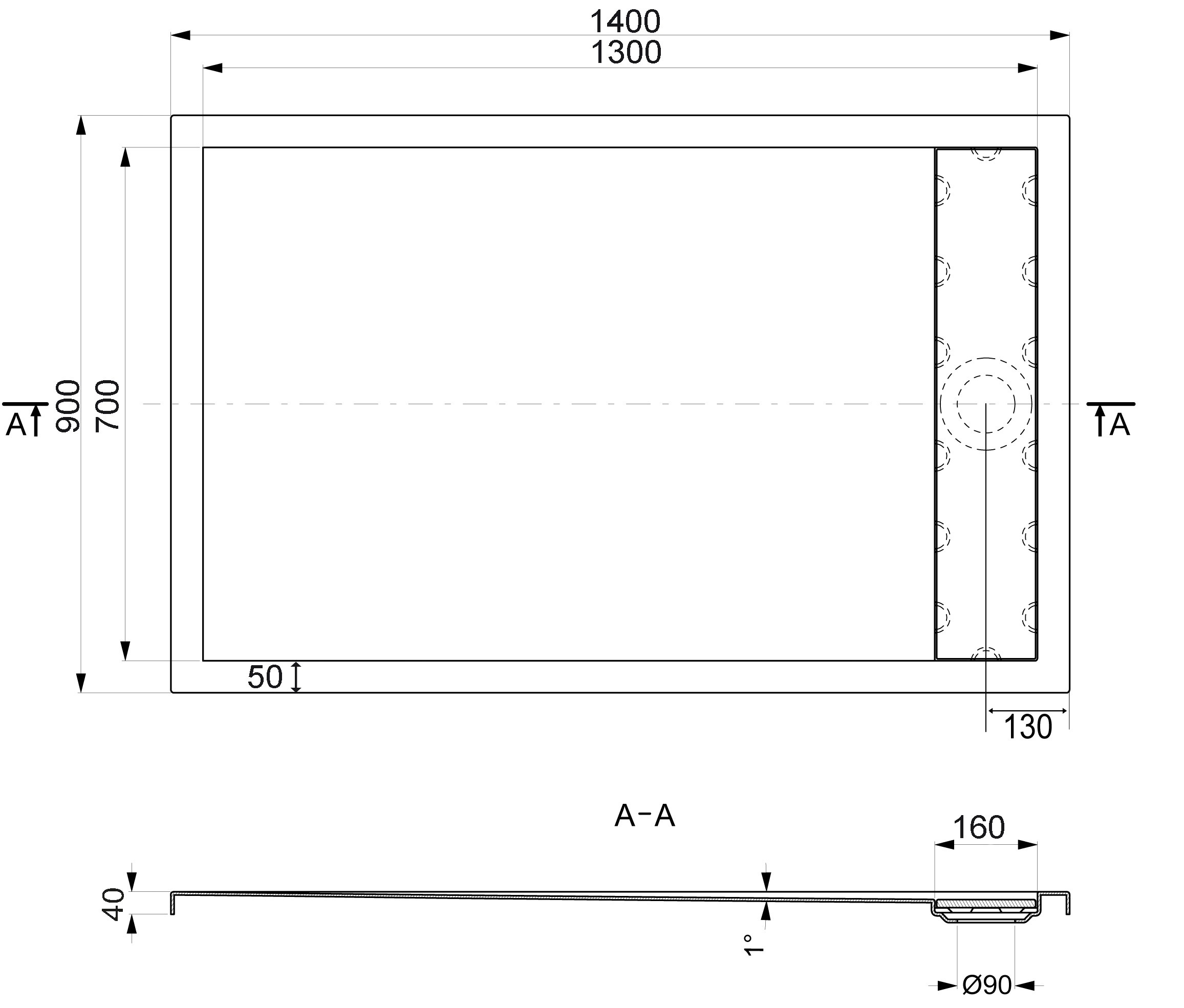 OTTOFOND Duschwanne »Plateau«, (3 St.), BxT: 140 x 90 cm