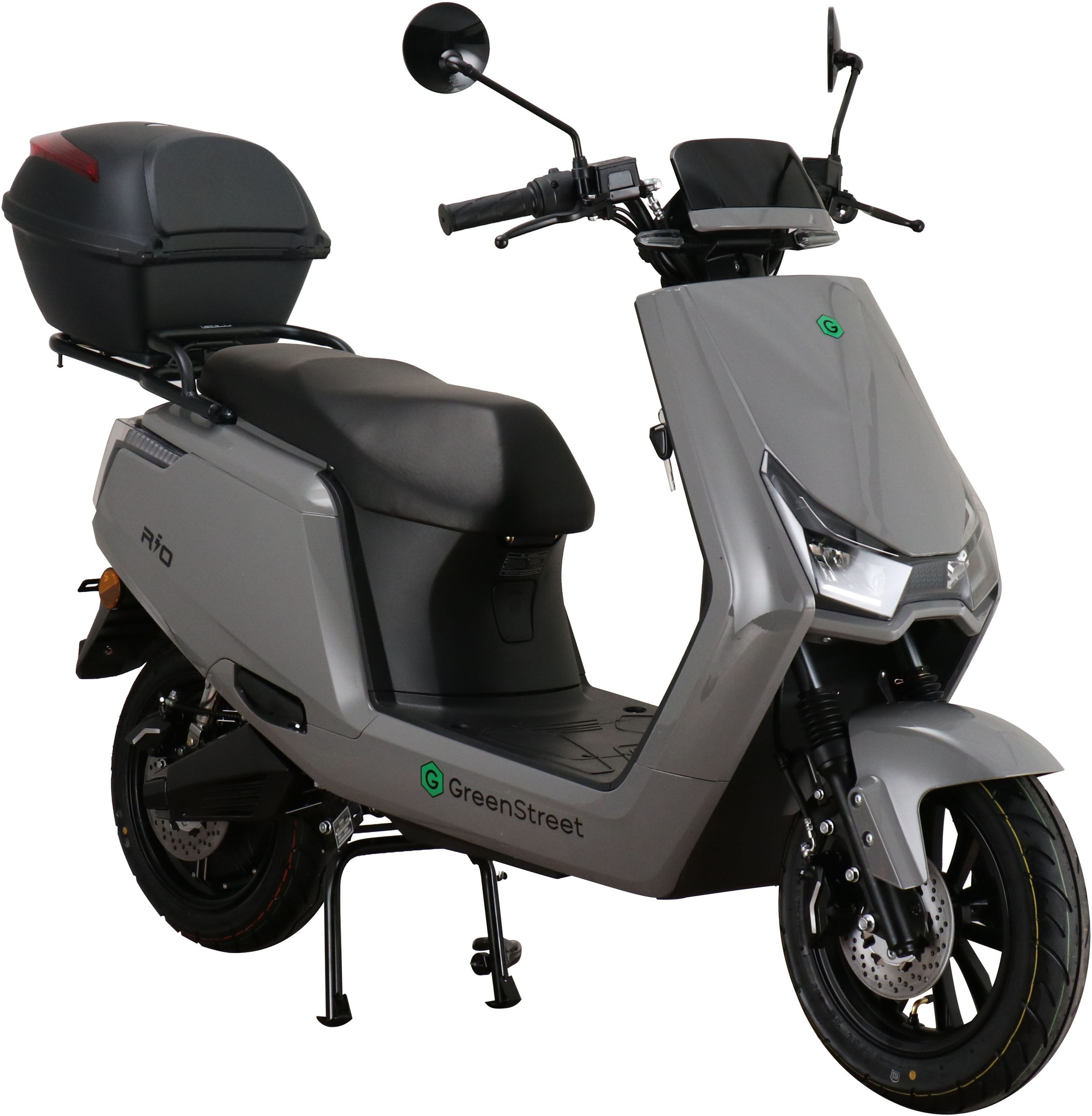 GreenStreet E-Motorroller »Rio 2000W 45 kmh grau inkl. Topcase«, bis zu 55 km Reichweite, breites Rücklicht zur besseren Sichtbarkeit
