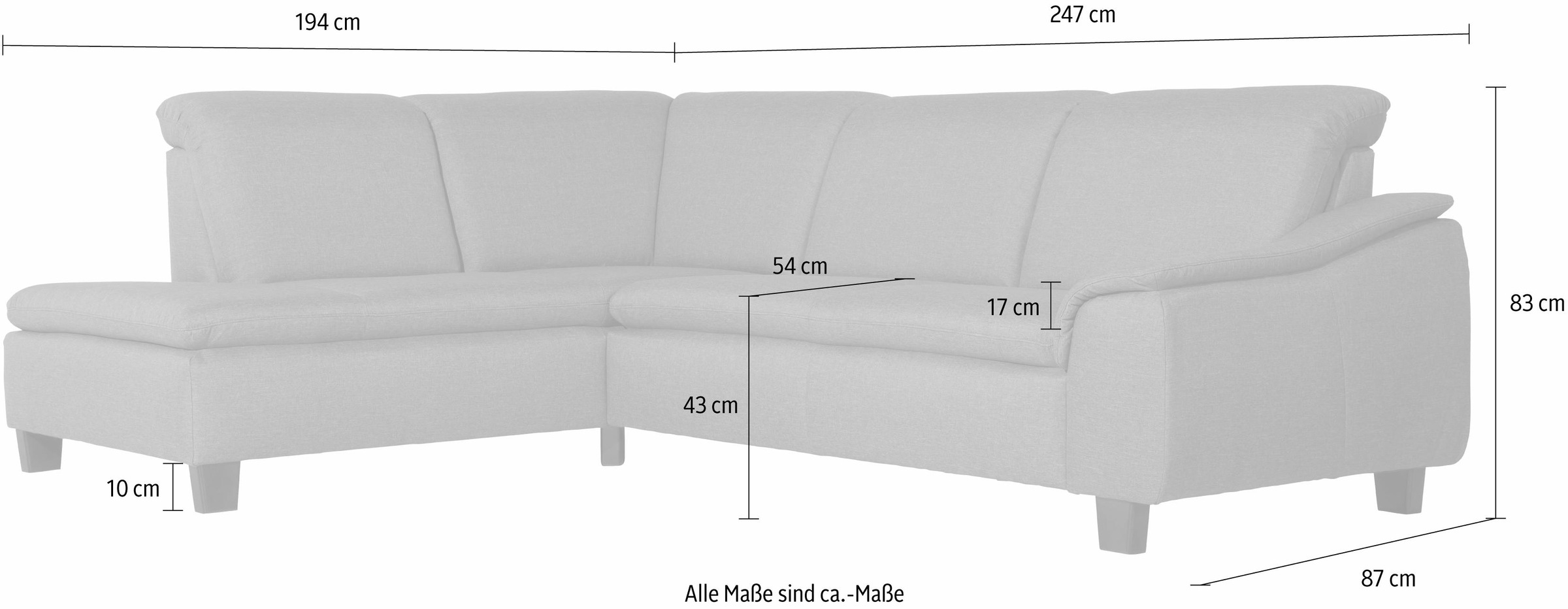 Max Winzer® Ecksofa »Alessio, aktuelle Mattenoptik, geschwungene Formensprache, bequem«, mit abgerundeter Rückenlehne, Ottomane wahlweise links oder rechts