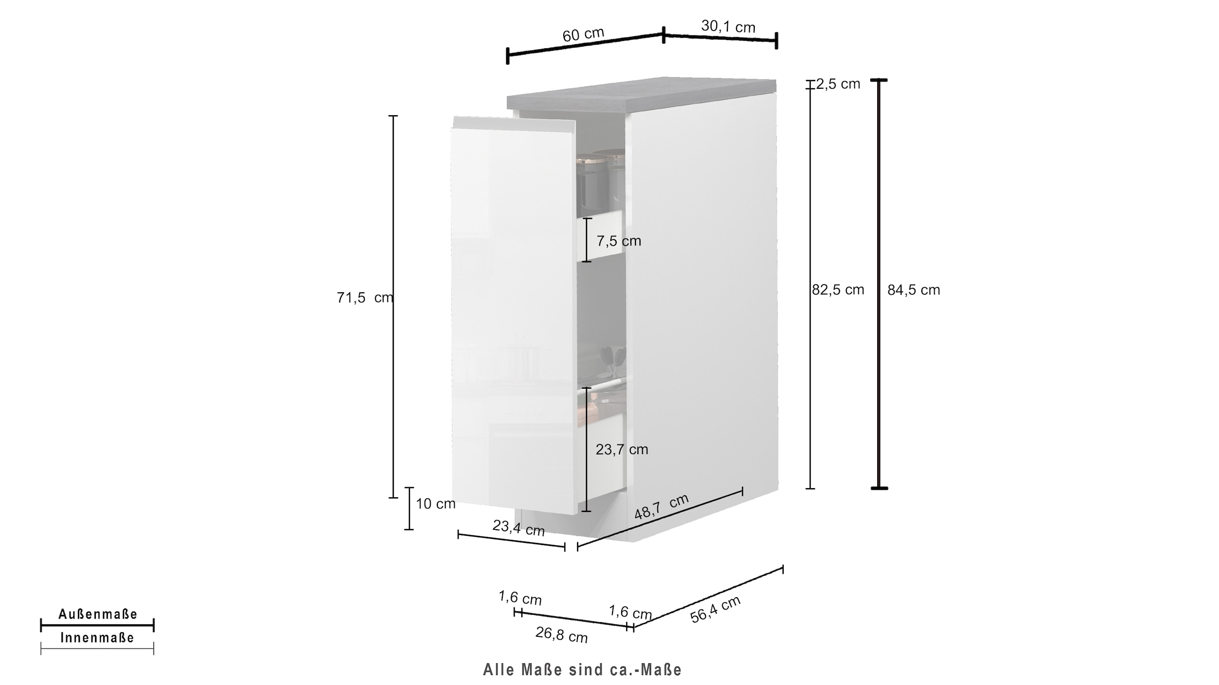 KOCHSTATION Apothekerschrank »KS-Sole,Apothekerkommode«, Breite/Höhe 30/85 cm, Anbau-und Unterbau möglich