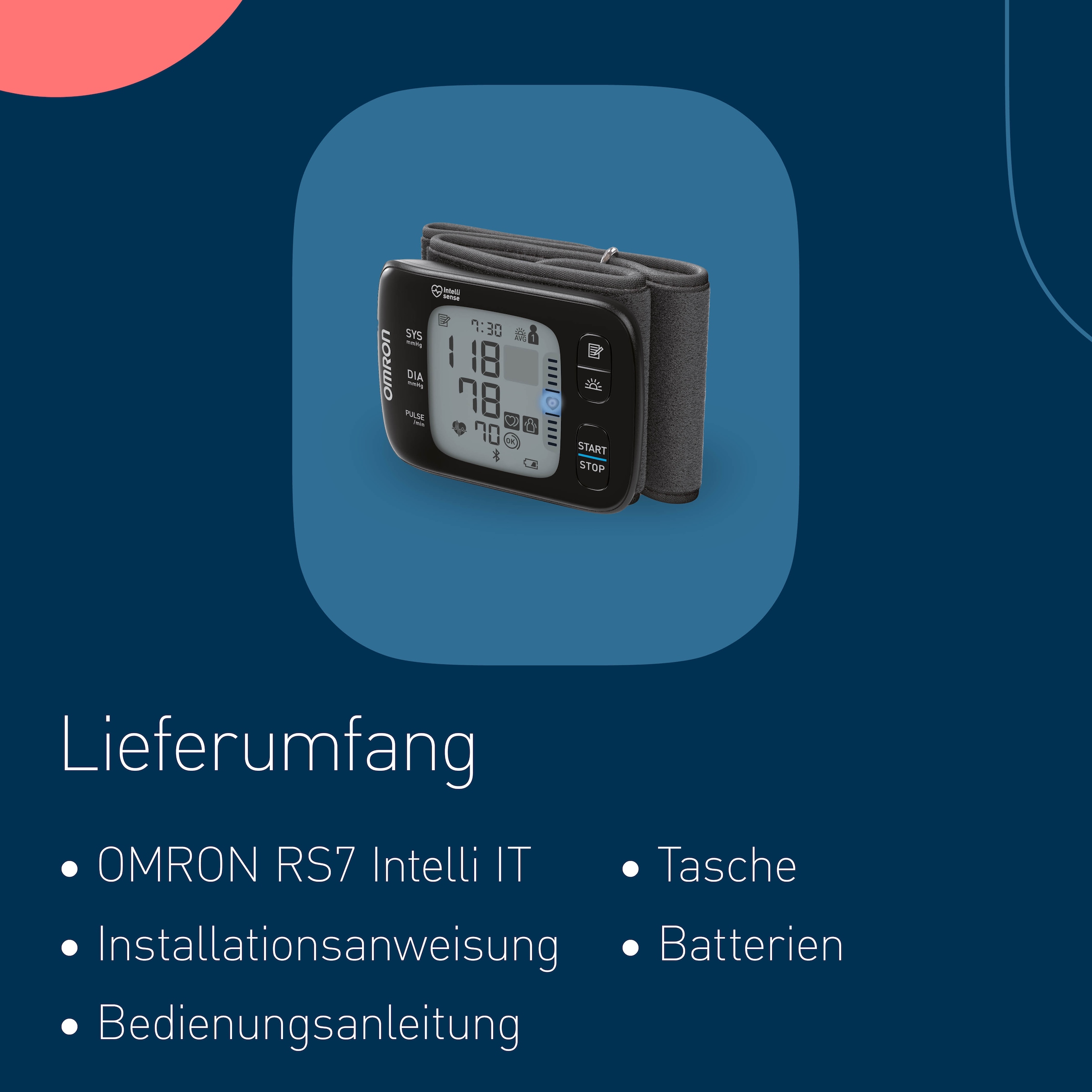 Omron Handgelenk-Blutdruckmessgerät »OMRON RS7 Intelli IT«, Klinisch validiert – auch bei Übergewicht, mit OMRON connect App