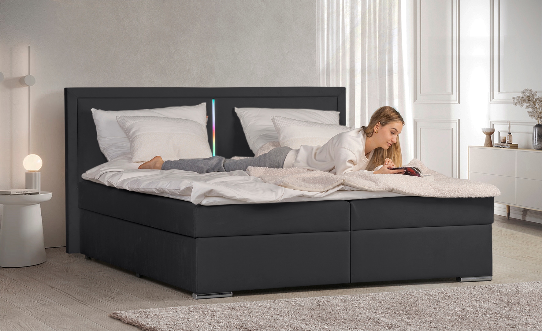 COLLECTION AB Boxbett »Athena«, Inkl. LED-Beleuchtung, Topper und Stauraum