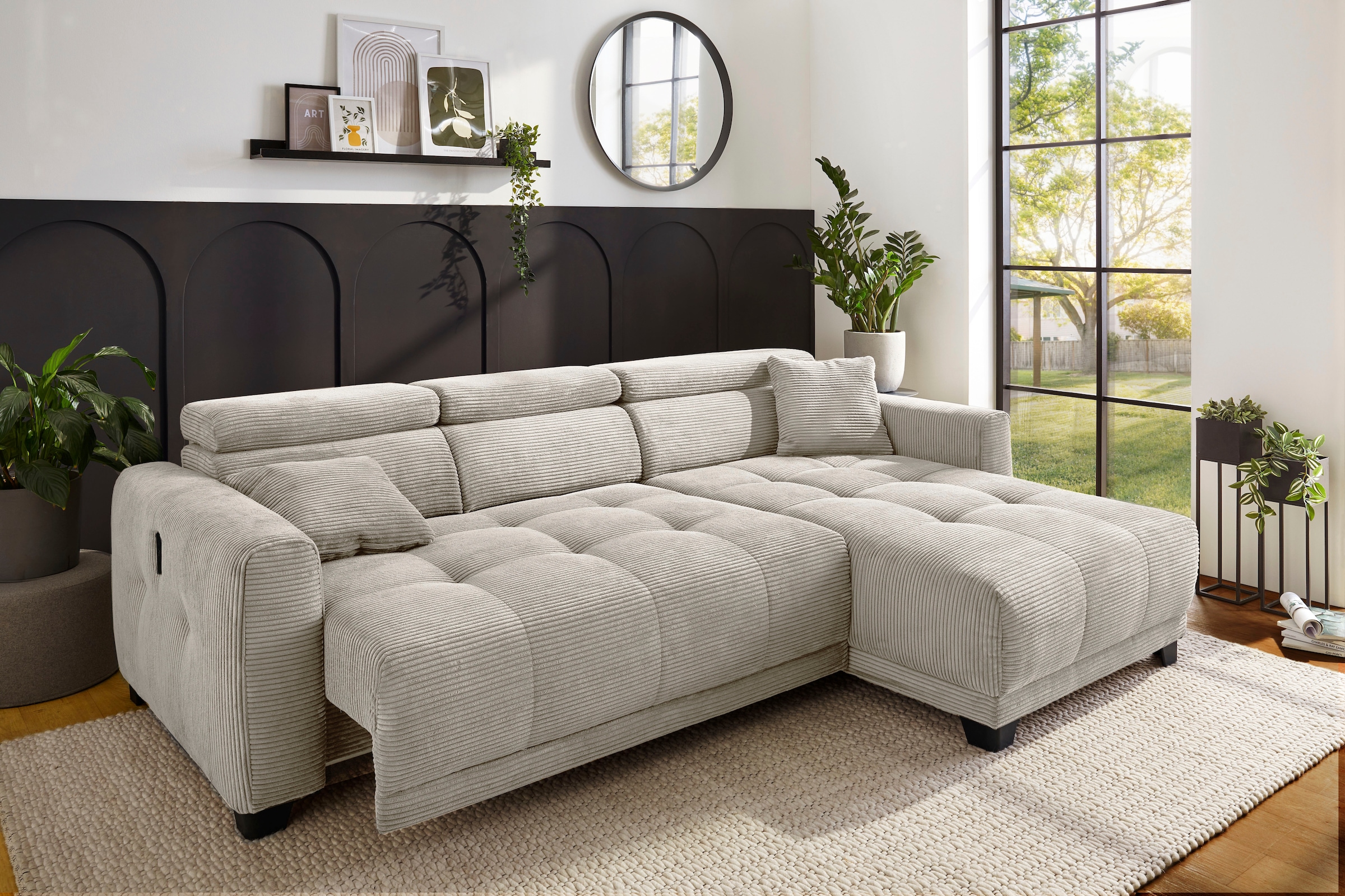 Jockenhöfer Gruppe Ecksofa »Cremona L-Form, B: 263 cm, mit 30 cm elektr. Sitztiefenverstellung« 140kg Belastbarkeit je Sitz, Kopfteilverstellung & USB-Anschluss