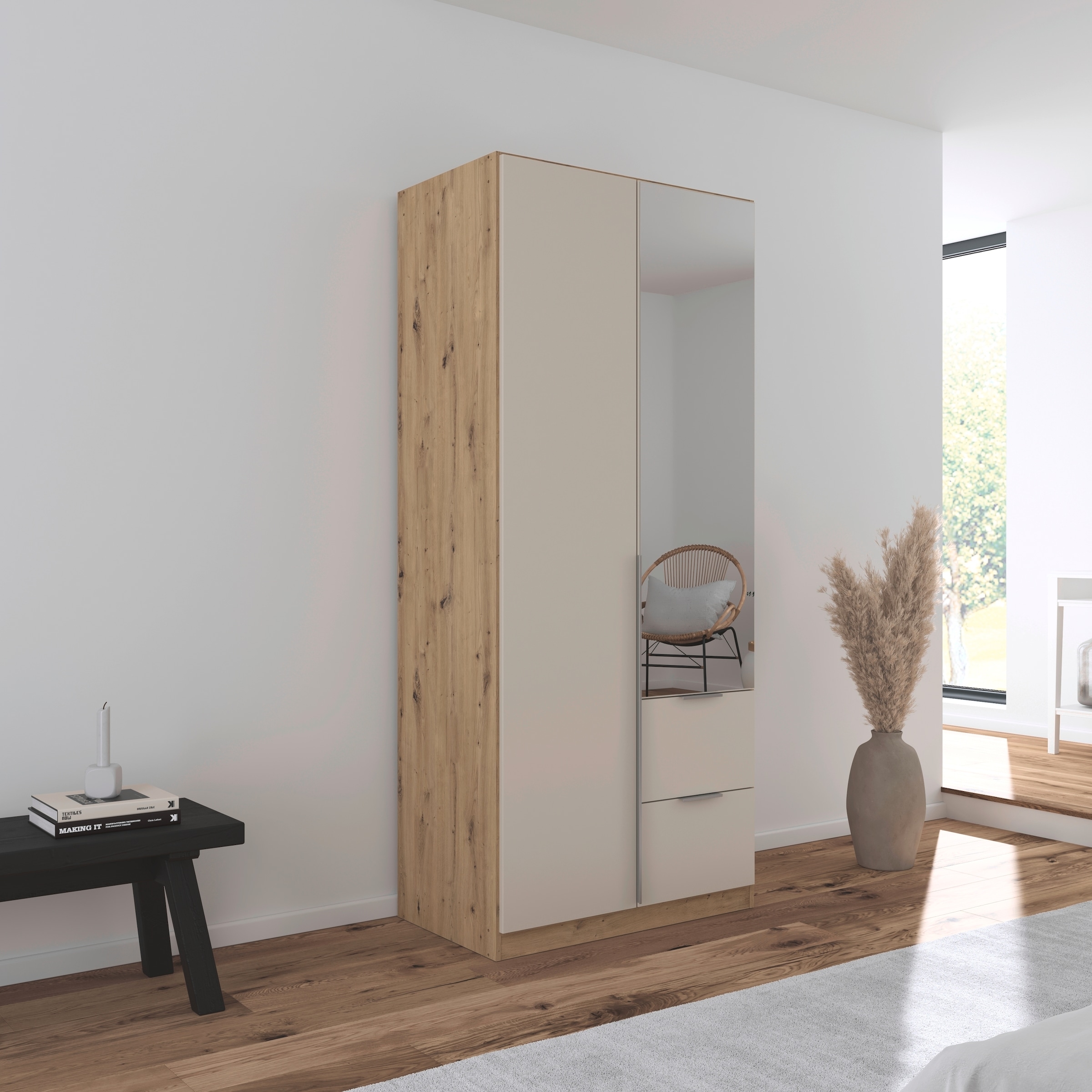 rauch Drehtürenschrank »Kleiderschrank Schrank Garderobe AGORDO mit Dekor- oder Hochglanzfront«, (in zwei Griff-Farben mit Dekor- oder Hochglanzfront), mit Außenschubkästen, in 6 Breiten und 2 Höhen MADE IN GERMANY