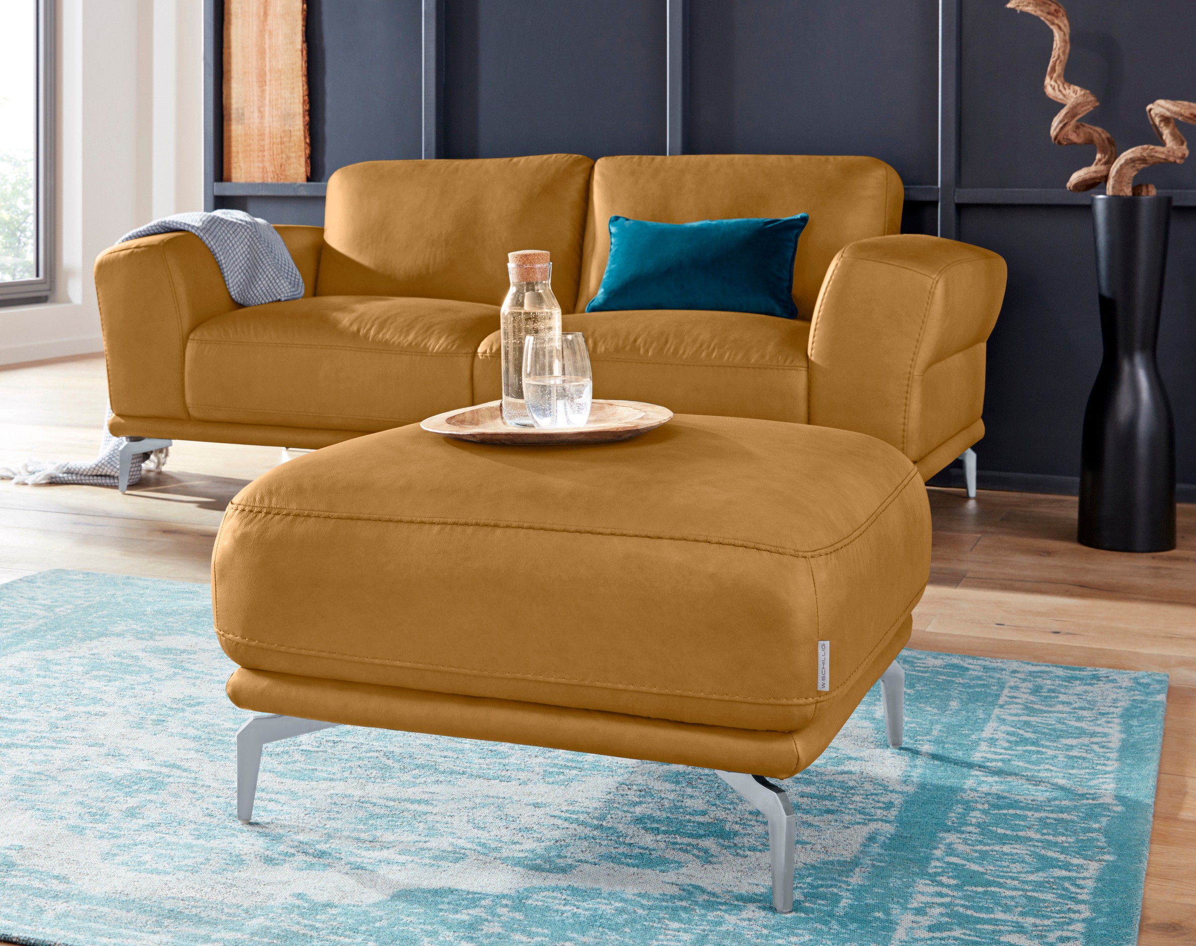 W.SCHILLIG Hocker "montanaa" mit Metallfüßen in Silber matt, Breite 71 cm günstig online kaufen