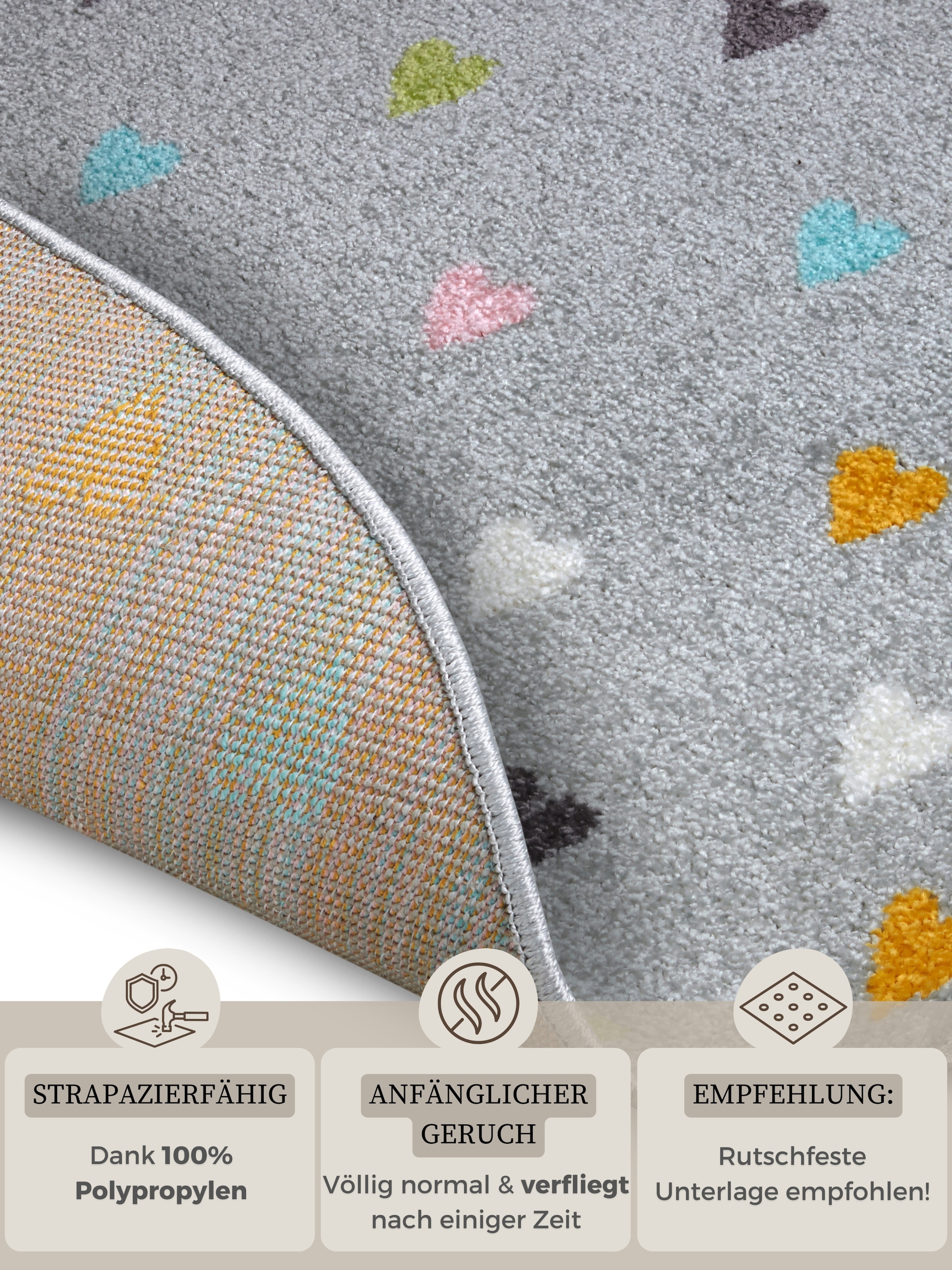 HANSE Home Kinderteppich »Adventures Little Hearts«, rund, 7 mm Höhe, Spielteppich, fest, Kinderzimmer, Kurzflor, Spielunterlage