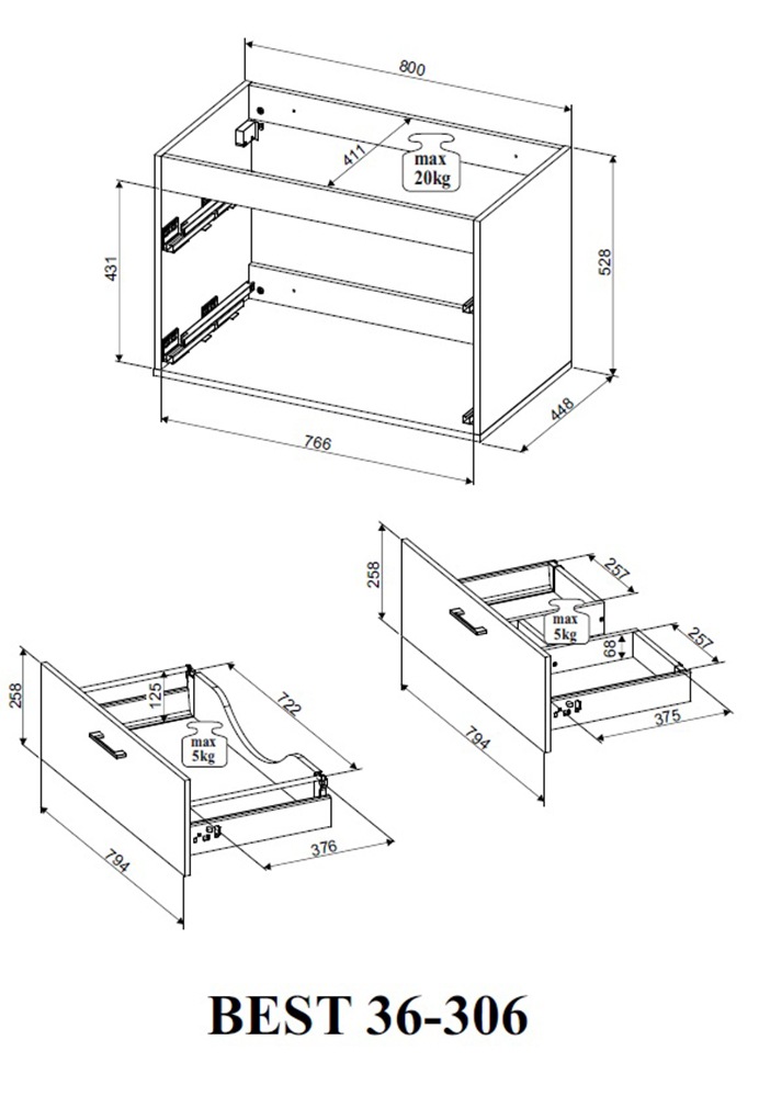 BASIC by Balculina Waschtisch »Best80« Set, 2 Stk. tlg. Breite 81 cm,mit Waschbecken, Doppelwandiger Metallschubk., Softlclose