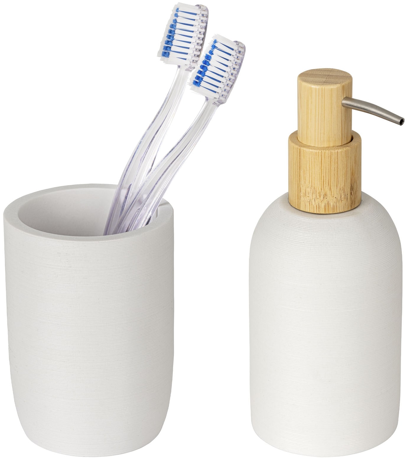 WENKO Seifenspender »Altavalle« Bad-Accessoire Set aus Polyresin und Bambus, moderne Optik, 250 ml