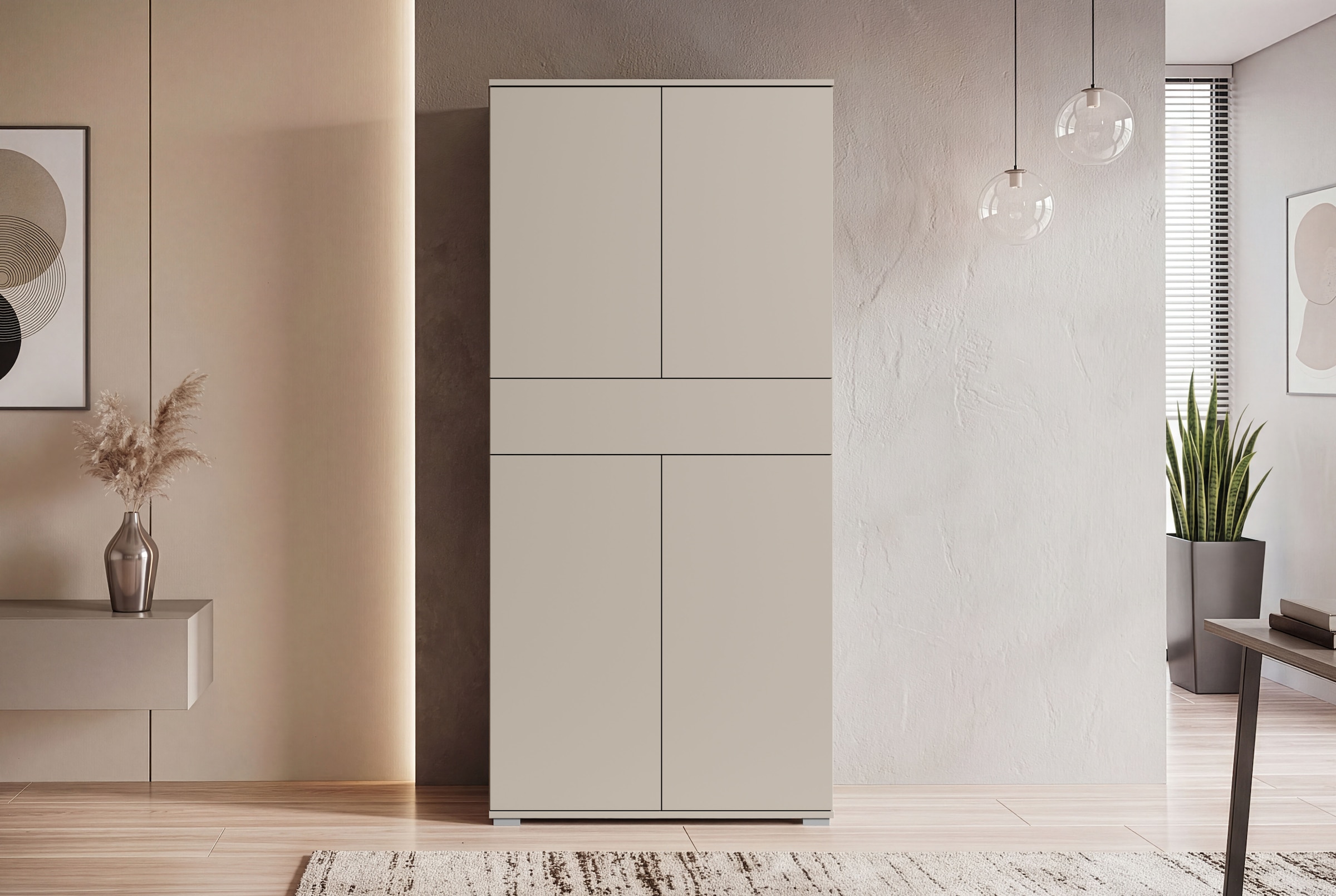 OTTO home Aktenschrank »Kenia, Stauraumschrank 80 cm breit mit Schublade« 1 Stk. tlg. Griffloses Design mit Push-to-Open und verstellbaren Einlegeböden