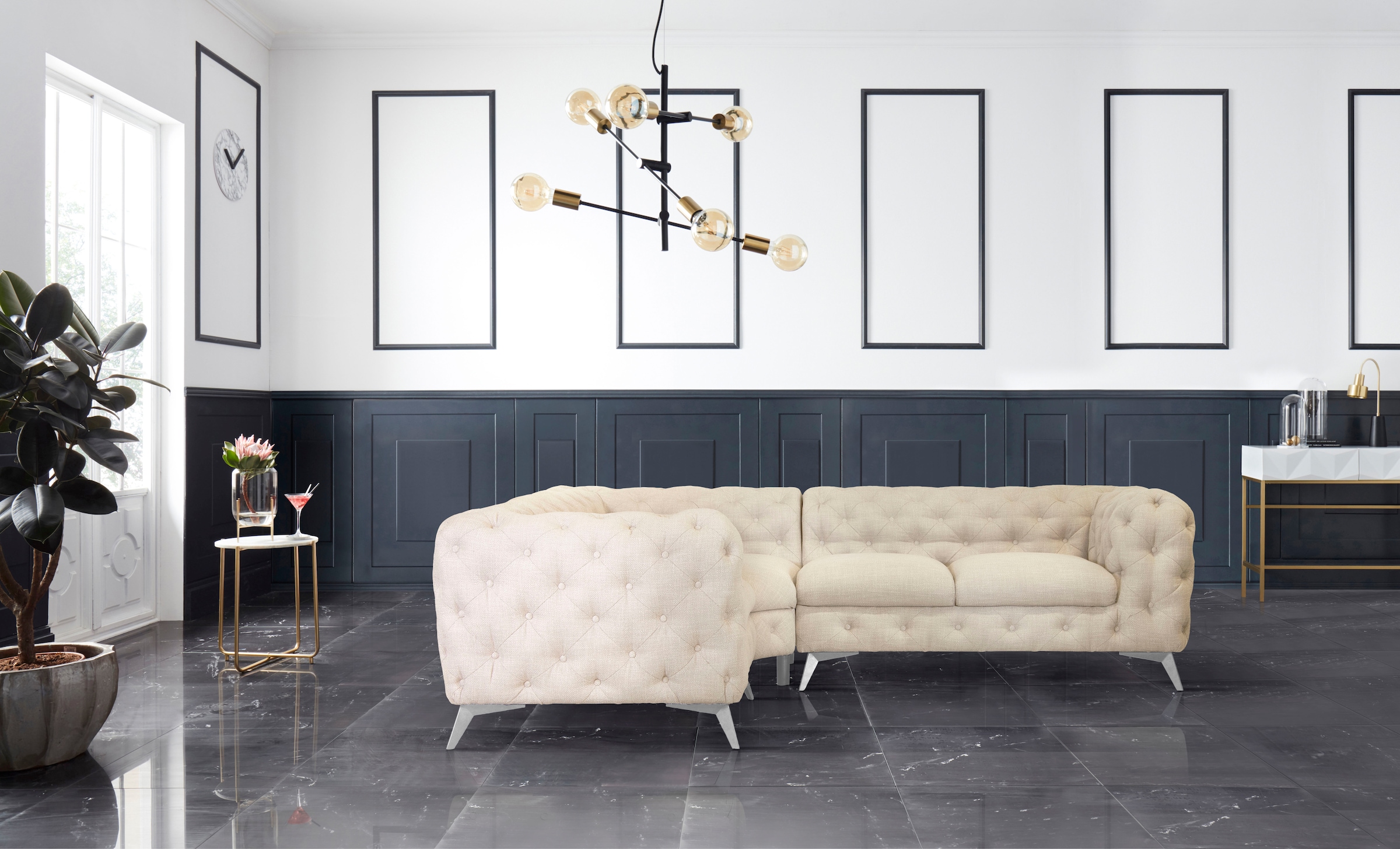 Leonique Chesterfield-Sofa »Ecksofa GLYNIS L-Form mit Wellenunterfederung, günstig online kaufen