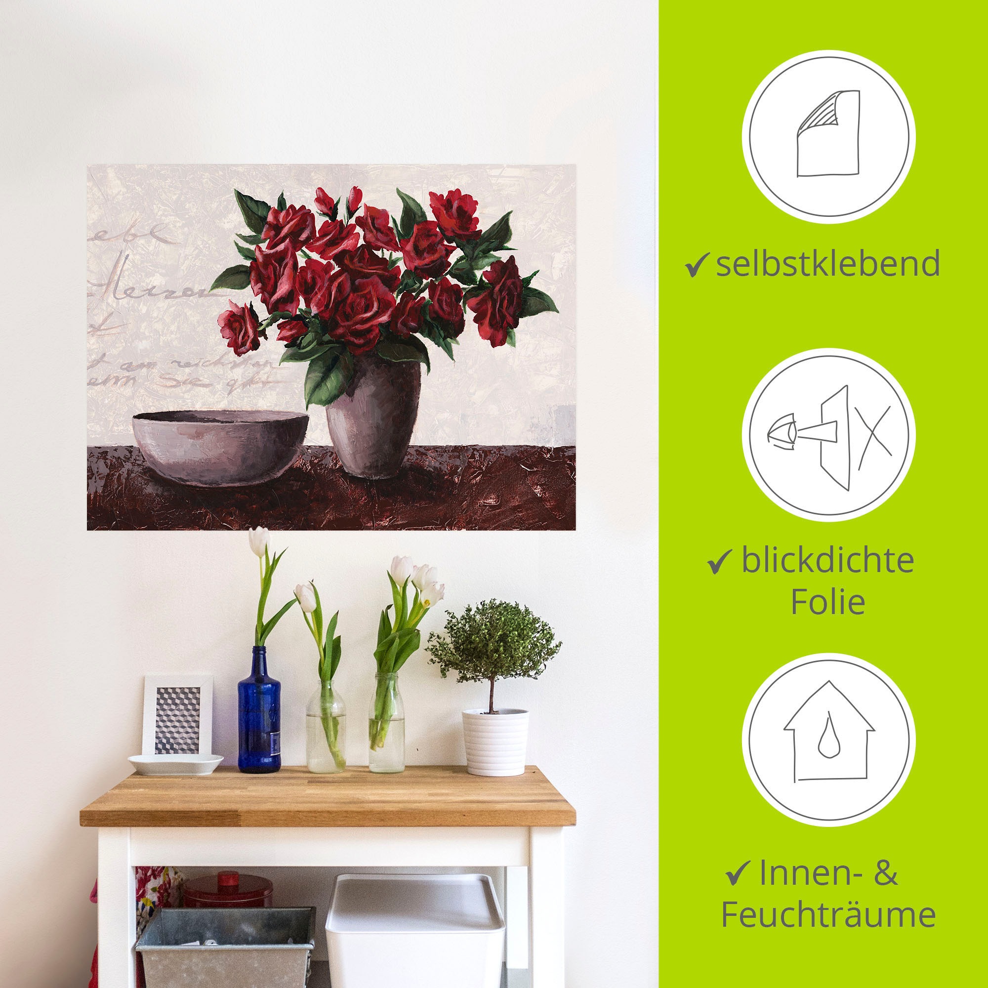 Artland Wandbild »Rosen«, Vasen & Töpfe, (1 St.), als Alubild, Leinwandbild, Wandaufkleber oder Poster in versch. Größen