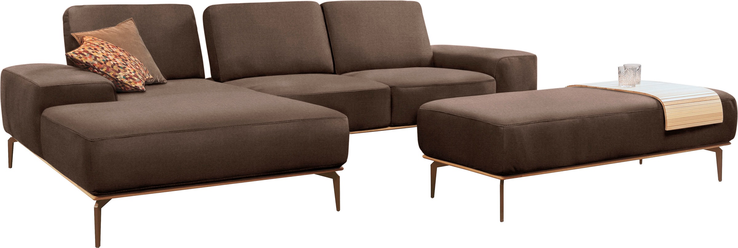 W.SCHILLIG Ecksofa »run, Designsofa mit tollem Sitzkomfort, L-Form«, mit Holzsockel, Füße in Bronze pulverbeschichtet, Breite 299 cm
