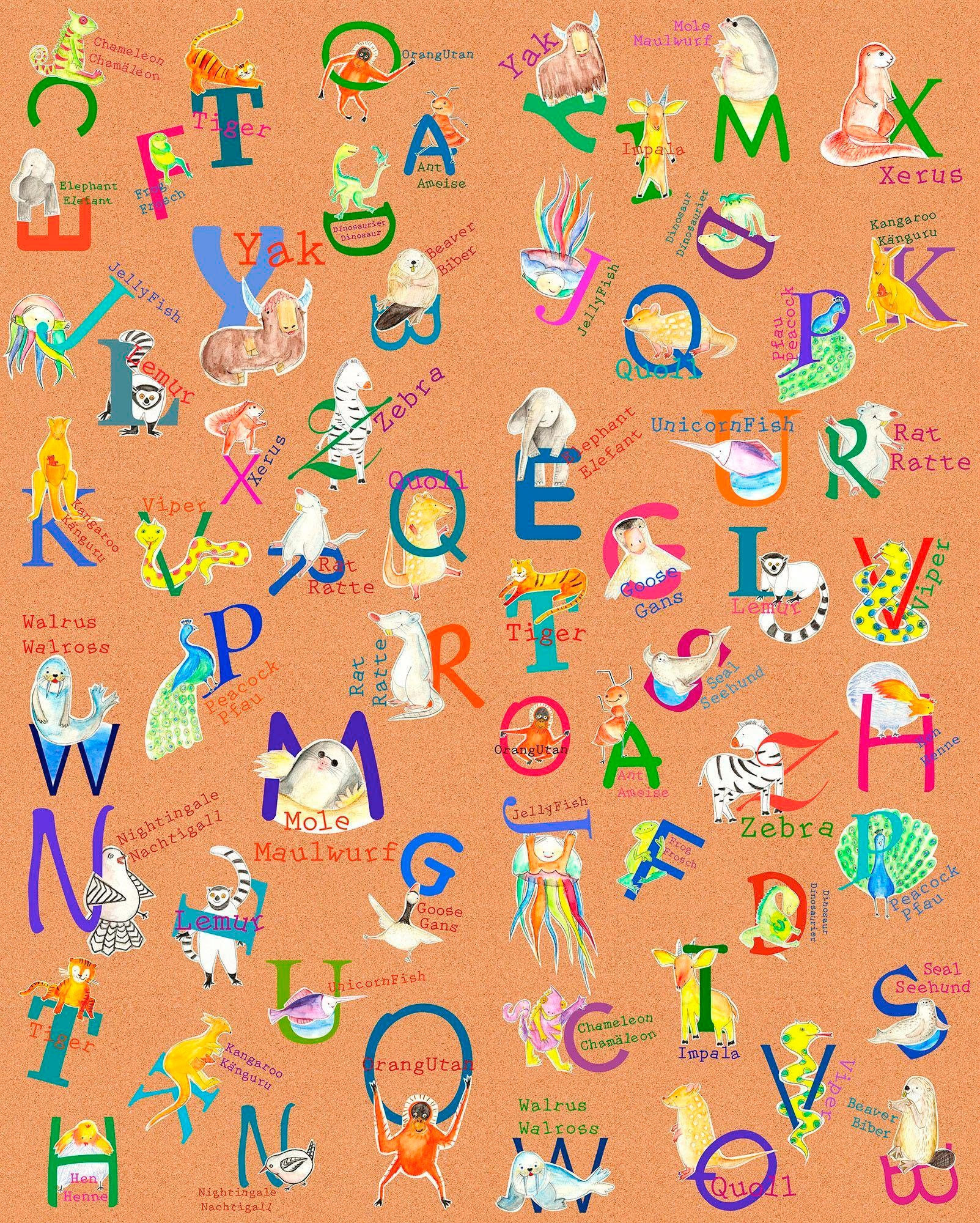 Sanders & Sanders Fototapete Tiere Alphabetisch Multicolor 200 x 250 cm 611 günstig online kaufen