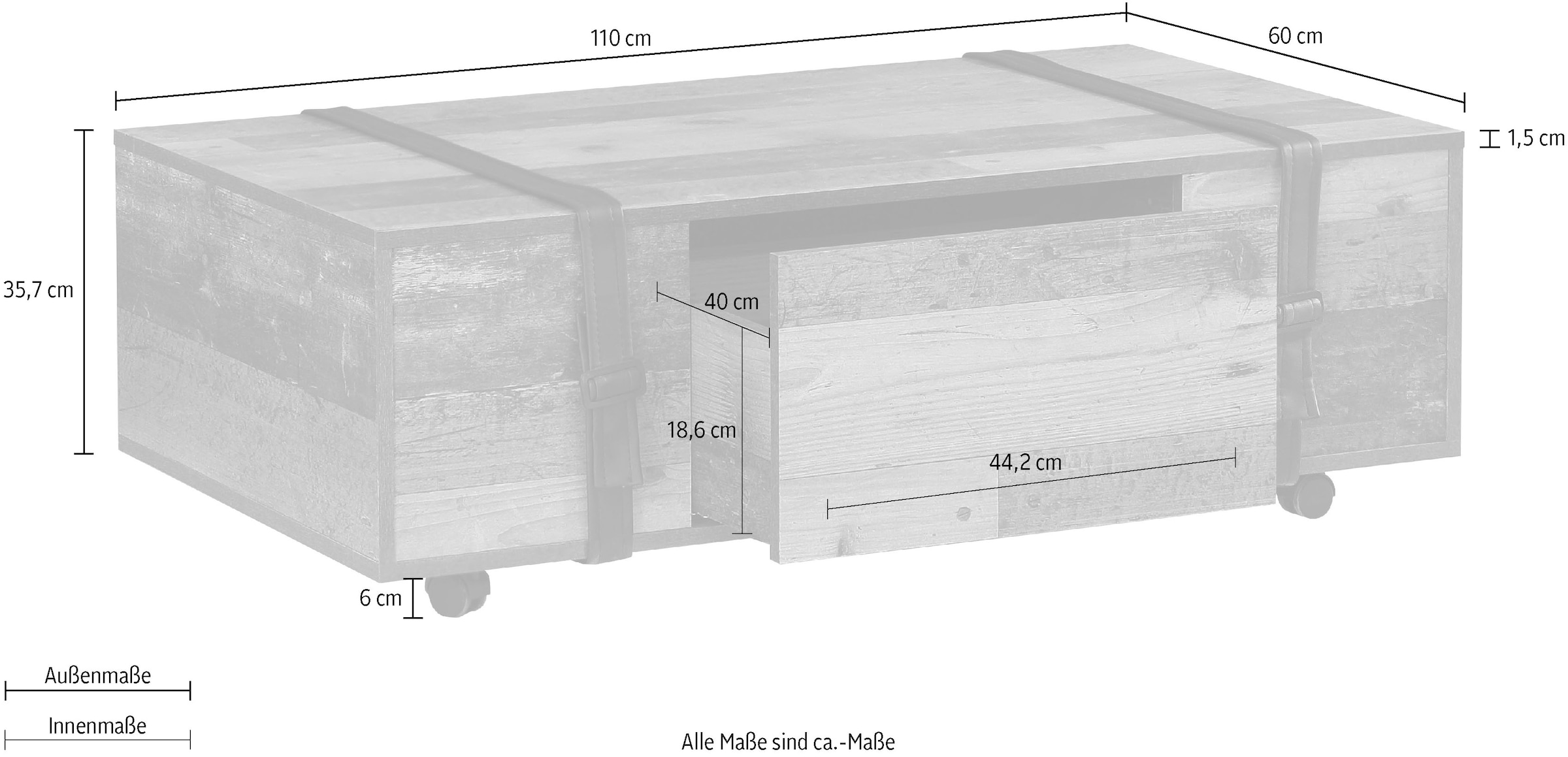 FORTE Couchtisch »Couchtisch Fobya«, auf Rollen, Breite ca. 110 cm