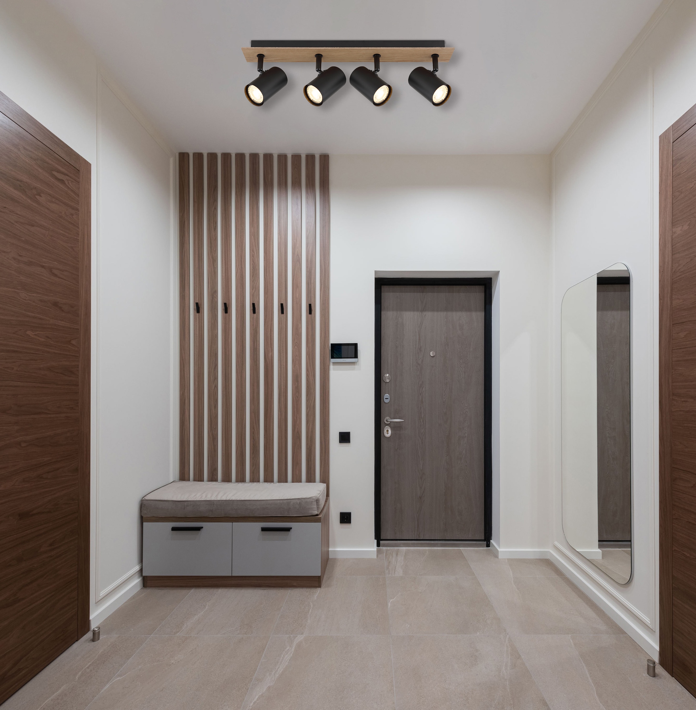 GLOBO LIGHTING Deckenstrahler »LINCA«, Leuchtmittel GU10 | ohne Leuchtmittel, Deckenspot/holzoptik/schwarz/Flur/Wohnzimmer