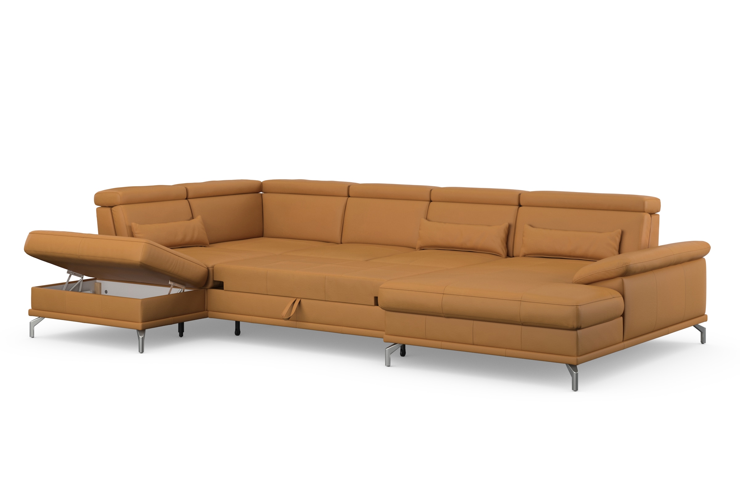 sit&more Wohnlandschaft »Cabrio U-Form, mit Sitztiefenverstellung, Arm- und Kopfteilverstellung«, 3 Nierenkissen, Federkern, optional Bettfunktion und Stauraum