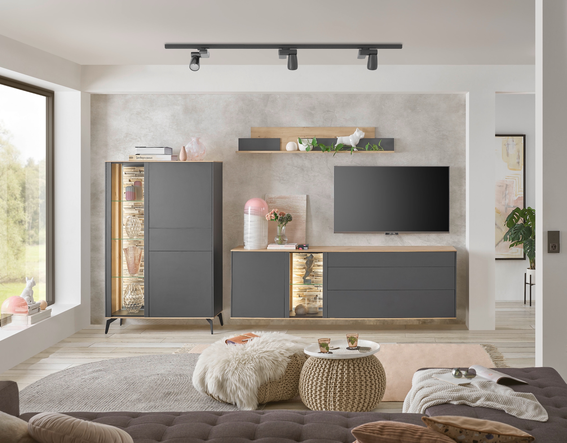 Mäusbacher Highboard, Faro Highboard B 101 cm, inkl. Beleuchtung, Push to open, Metallfüße