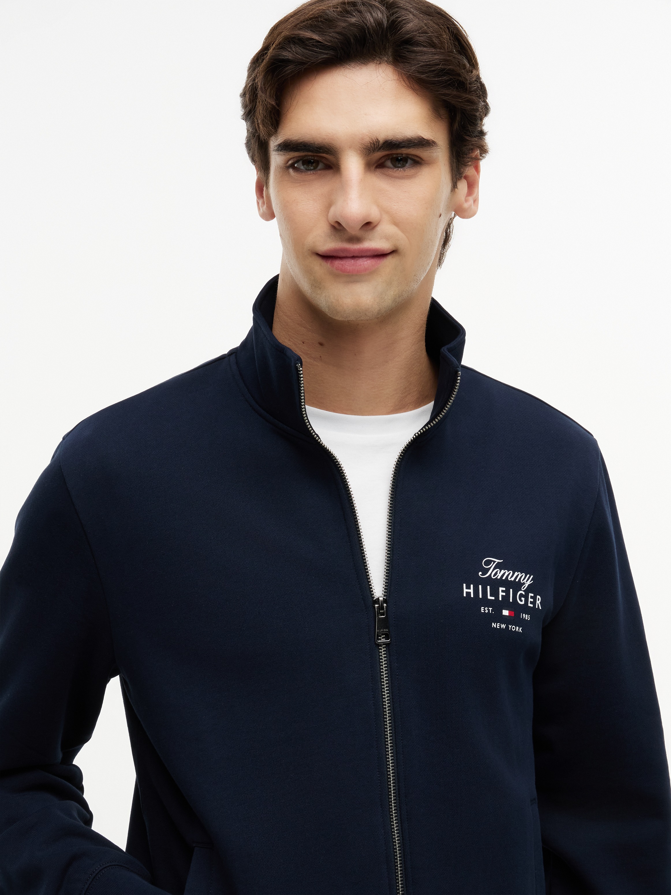 Tommy Hilfiger Sweatjacke »SCRIPT STACK FZ STAND COLLAR«