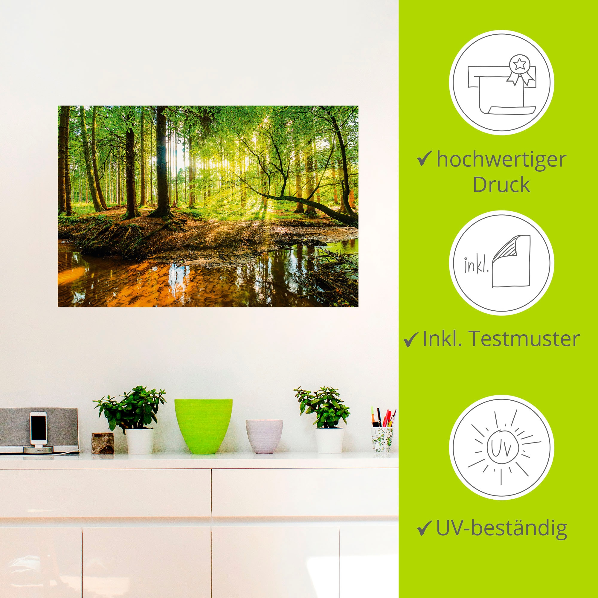 Artland Wandbild »Wald mit Bach«, Wald, (1 St.), als Alubild, Outdoorbild, Leinwandbild, Poster, Wandaufkleber