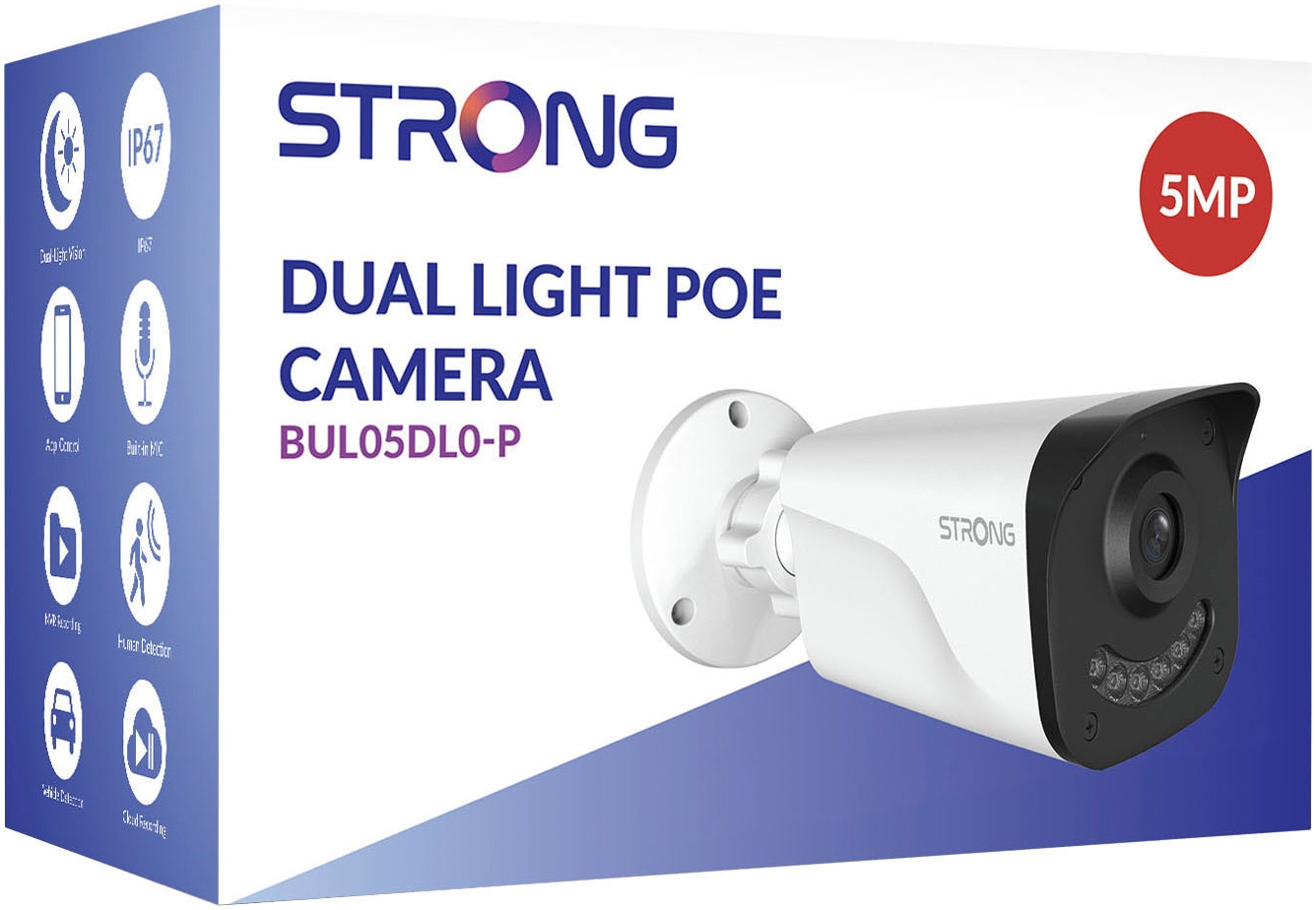 Strong Securitycam »Dual-Light PoE Außen-Überwachungskamera IP67«, 5-MP-Auflösung, Fahrzeugerkennung, Dual-Light Vision Farbaufnahmen