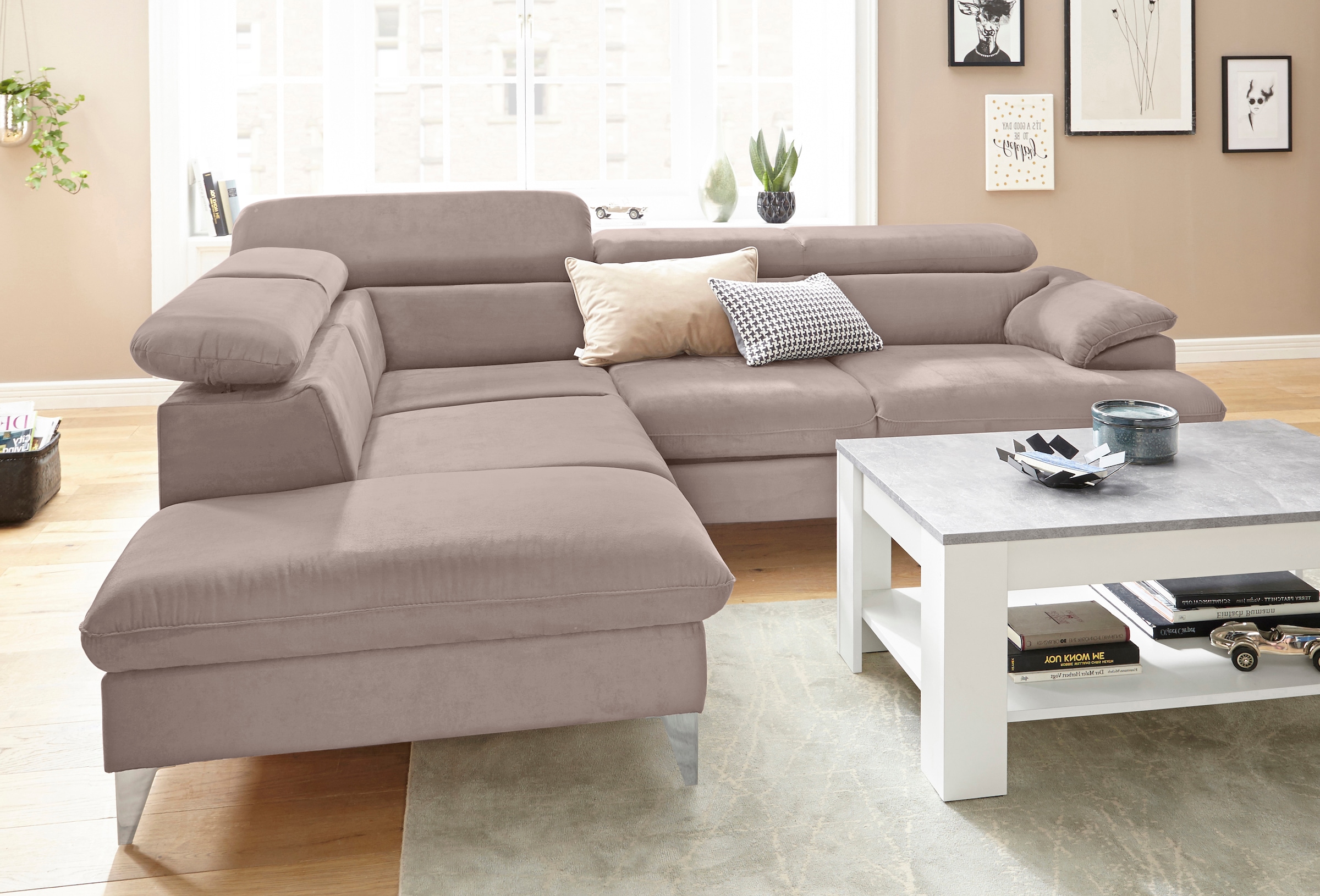 COTTA Ecksofa »Caluso L-Form«, mit Kopfteilverstellung, wahlweise mit Bettfunktion & Bettkasten