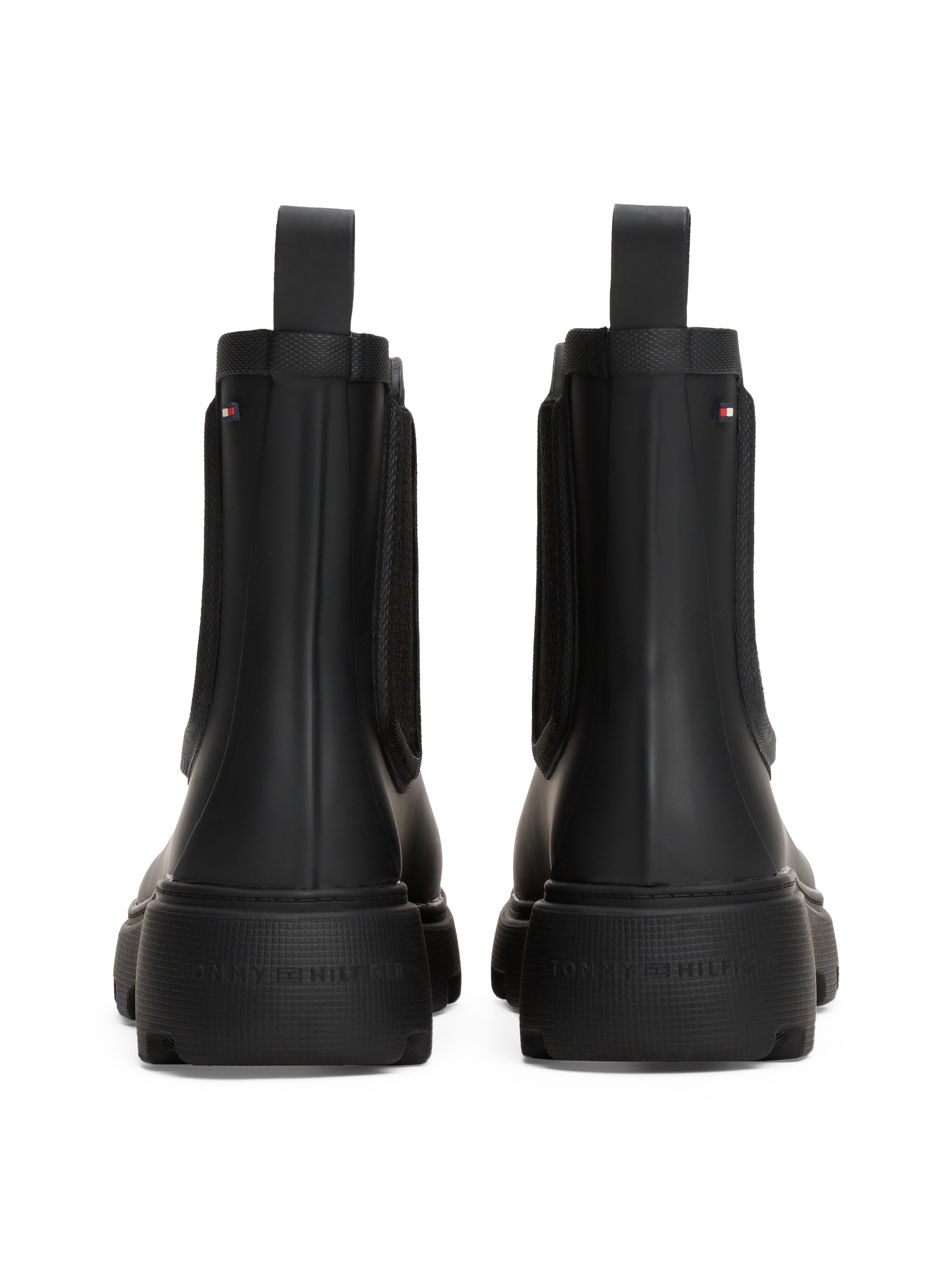 Tommy Hilfiger Chelseaboots »RUBBER FLAG CLEATED RAINBOOT«, Blockabsatz, Schlupfboots, Gummistiefel, beidseitiger Stretcheinsatz
