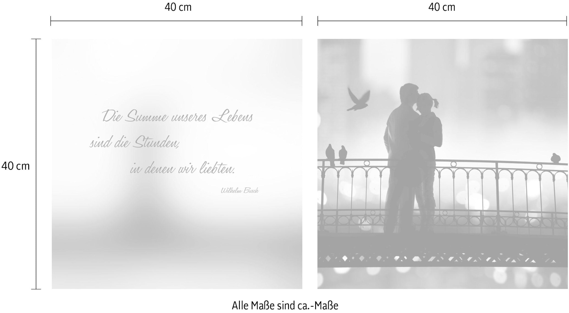 queence Leinwandbild »Summe«, Vögel-Vogelbilder-Kunst-Modern-Spa-Spa Bilder-Sprüche-Sprüche & Texte-Schriftzug-Schriftzüge-Liebessprüche, (Set), Premium-Leinwandstoff, Handarbeit aus Deutschland, Zitat, 2er Set
