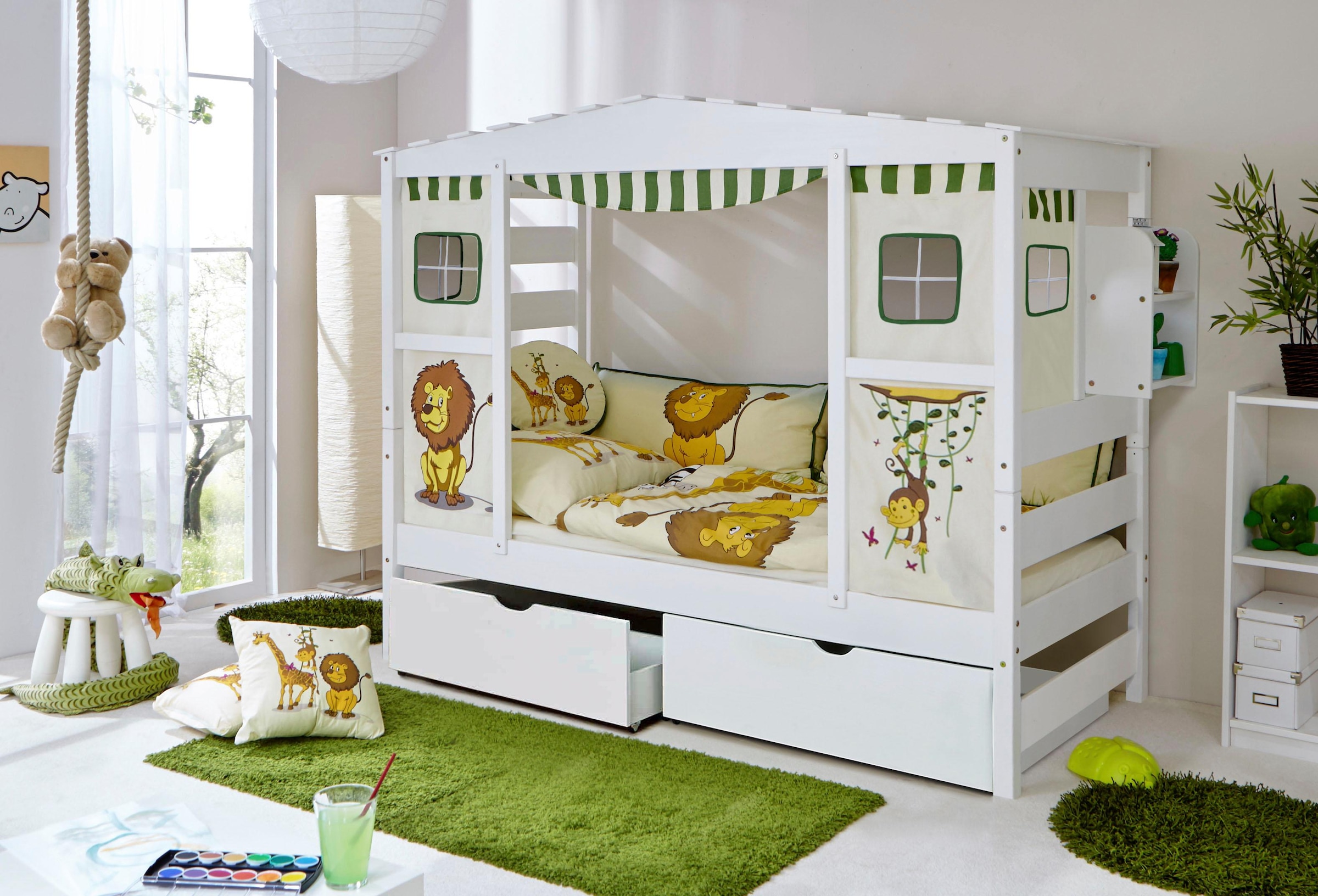 Ticaa Kinderbett »Lio«, Hausbett, inkl. Schubkasten und Rollrost