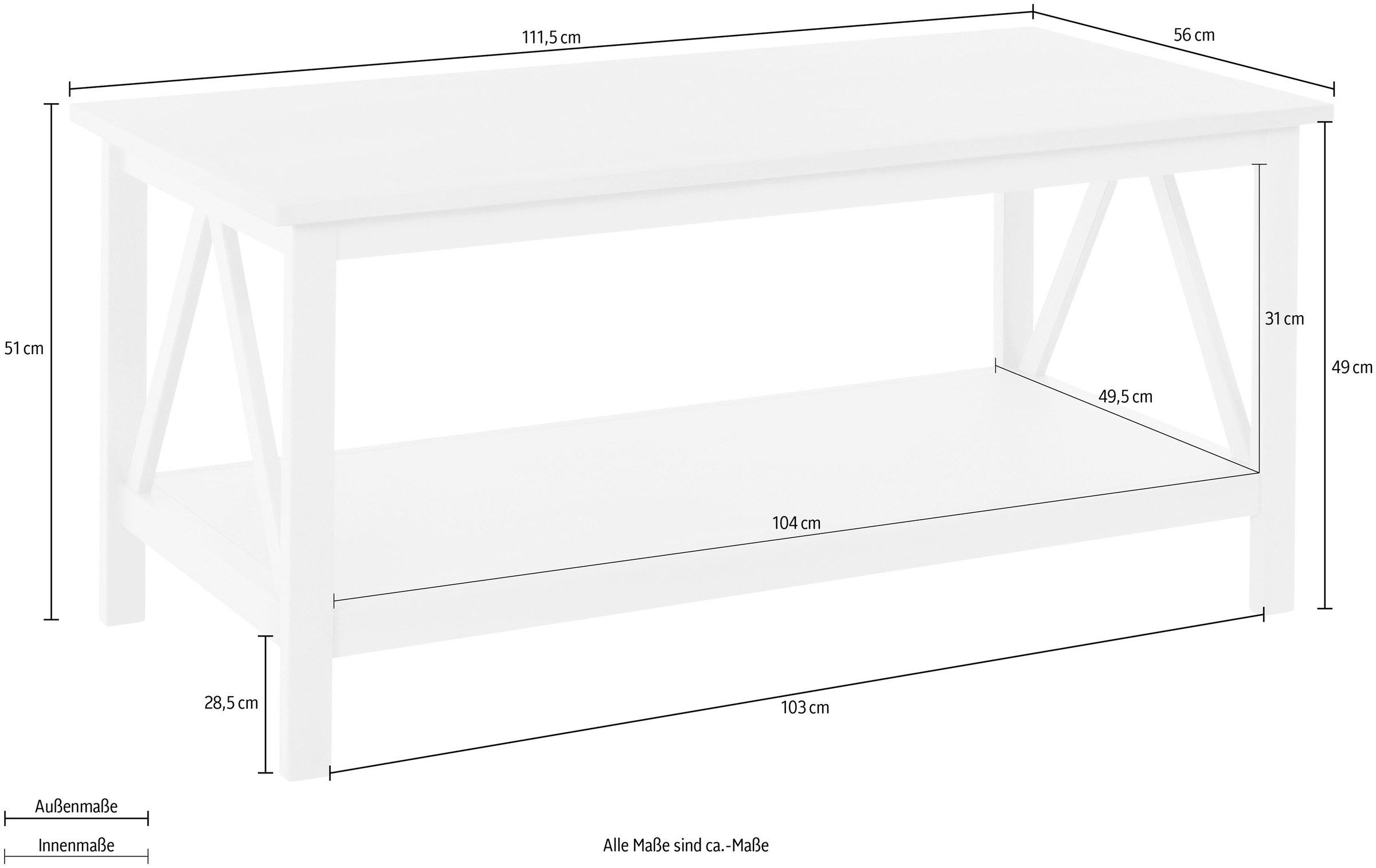 Timbers Couchtisch »Fonville«, (1 St.), Couchtisch aus schönem massivem Kiefernholz, Breite 111,5cm, Höhe 51cm