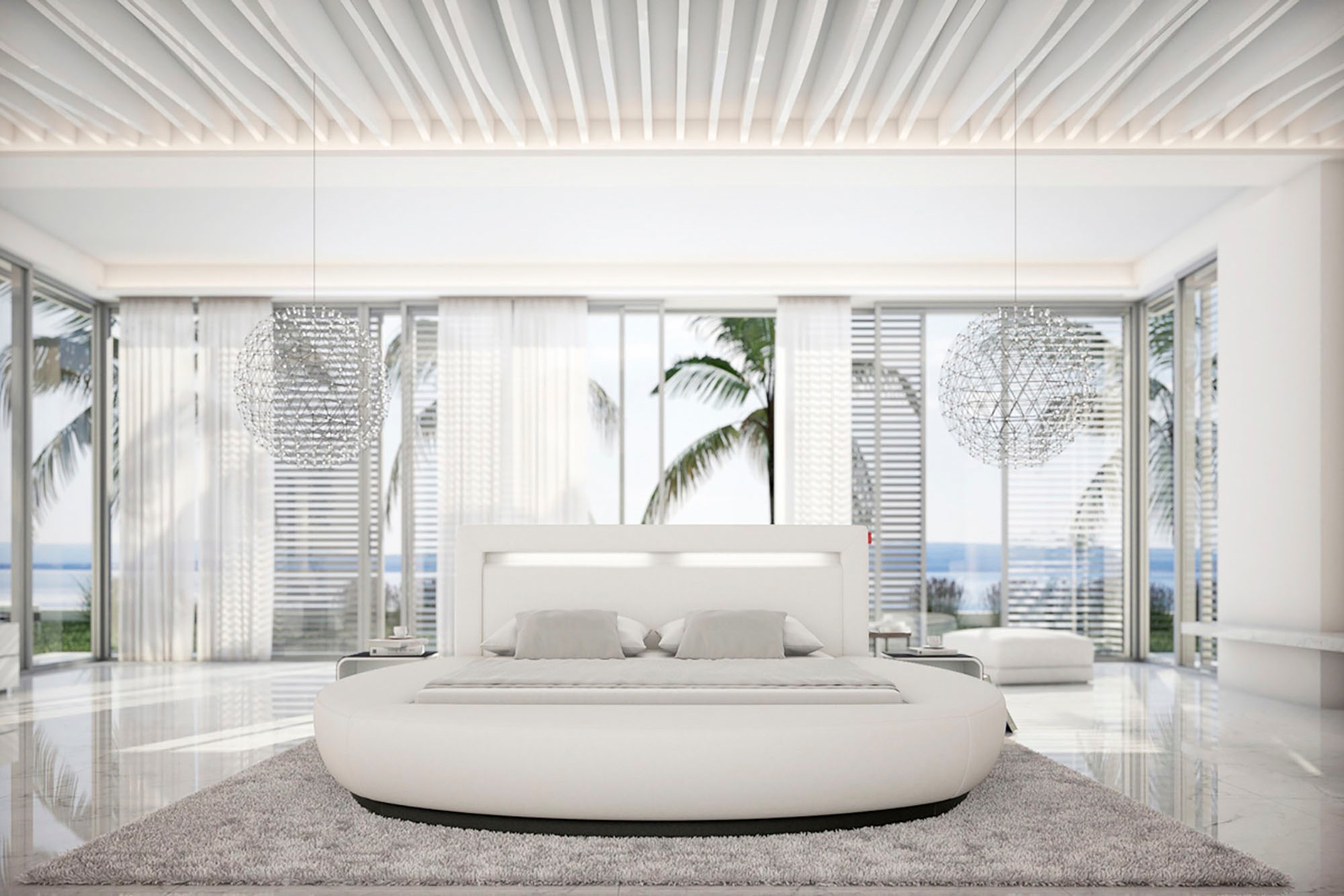 Bild von SalesFever Rundbett, mit LED-Beleuchtung im Kopfteil, Design Bett in Kunstleder, Rundbett