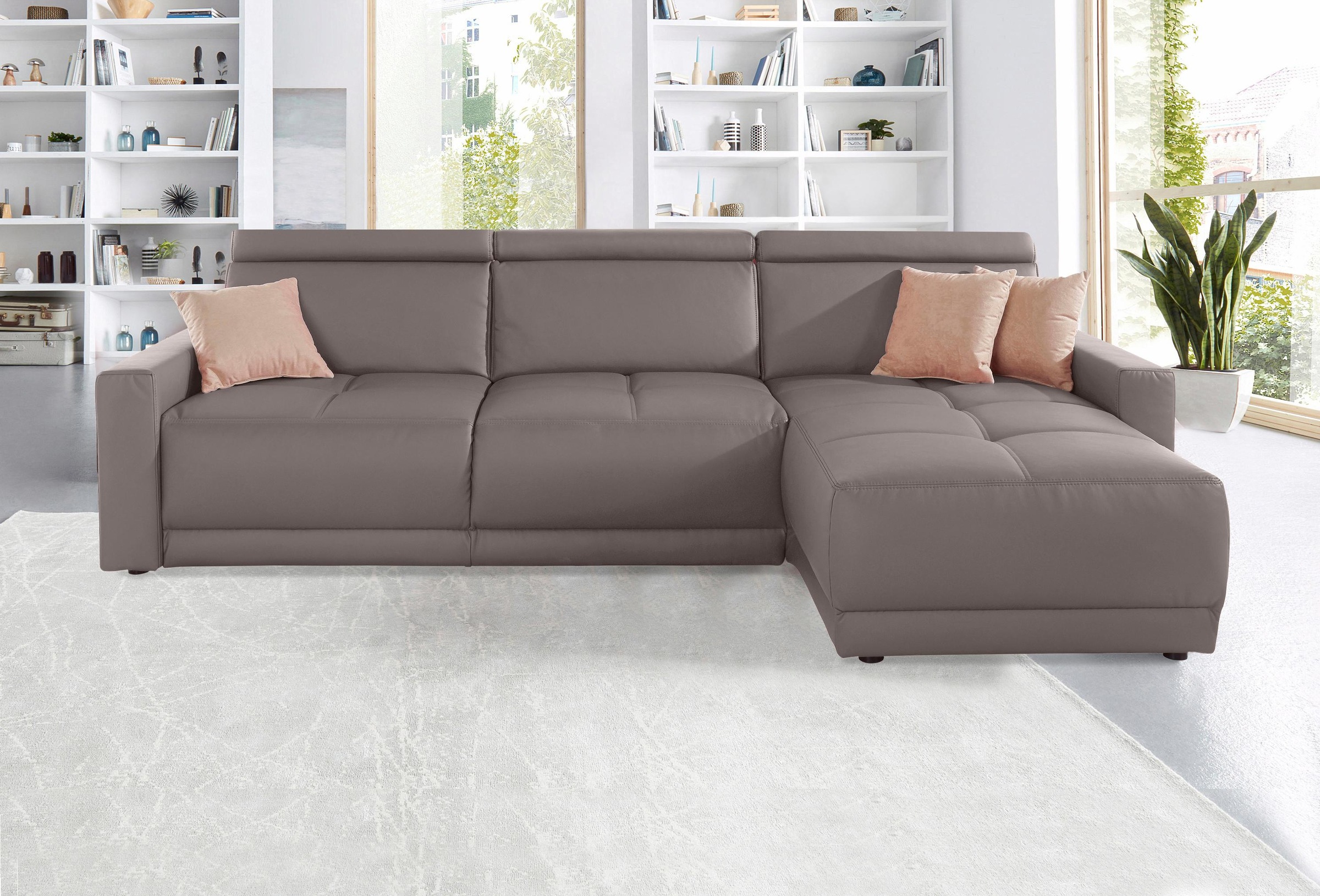 DOMO collection Ecksofa »Ava mit moderner Sitzheftung & toller Doppelnaht, komfortabel, L-Form«, mit Recamiere, inkl. Federkern, wahlweise mit Kopfteilverstellungen