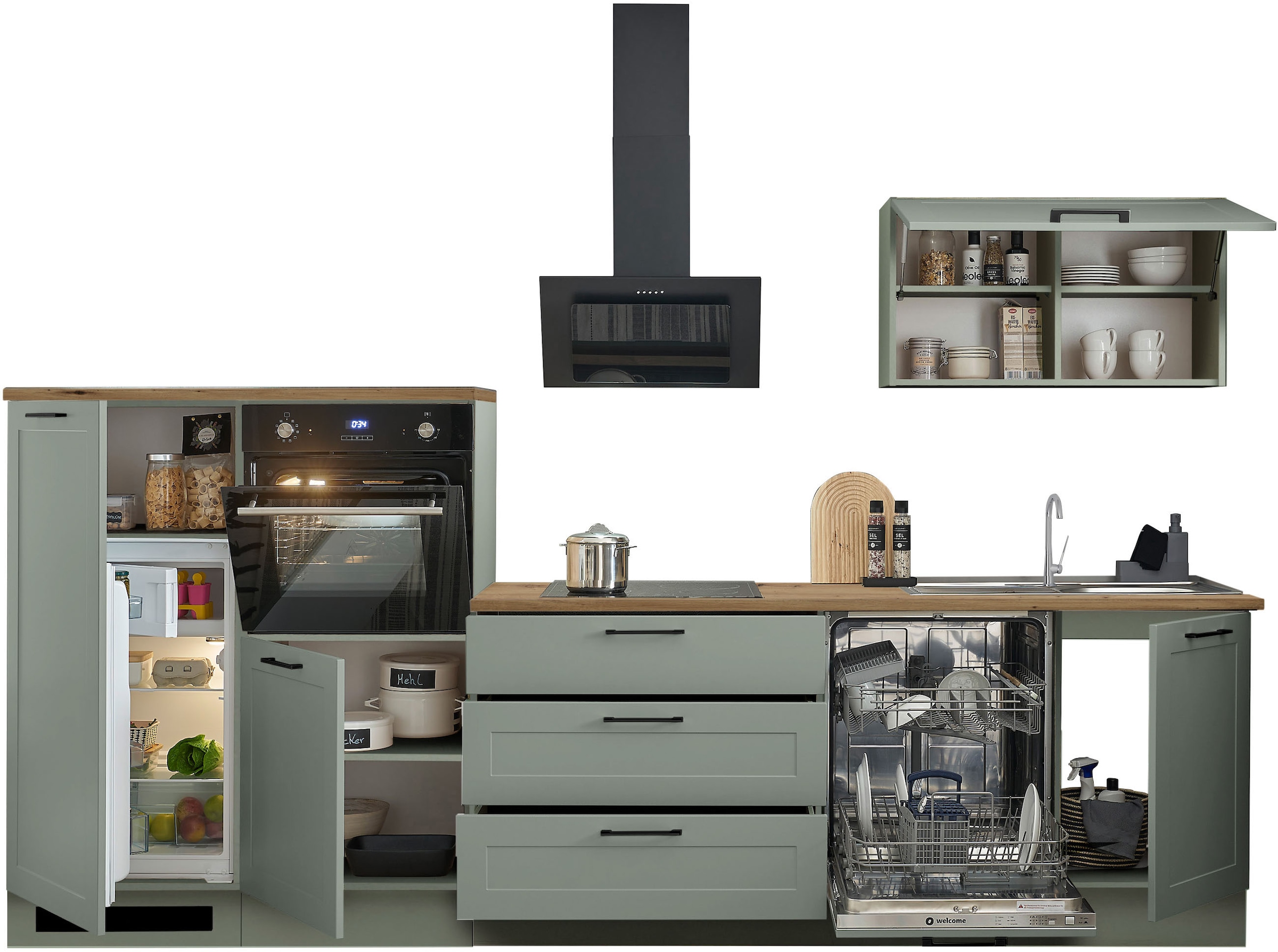 BASIC by Balculina Küchenzeile »Marsi« Breite 320 cm, höhenverstellbare Füße, mit Soft-Close-Funktion