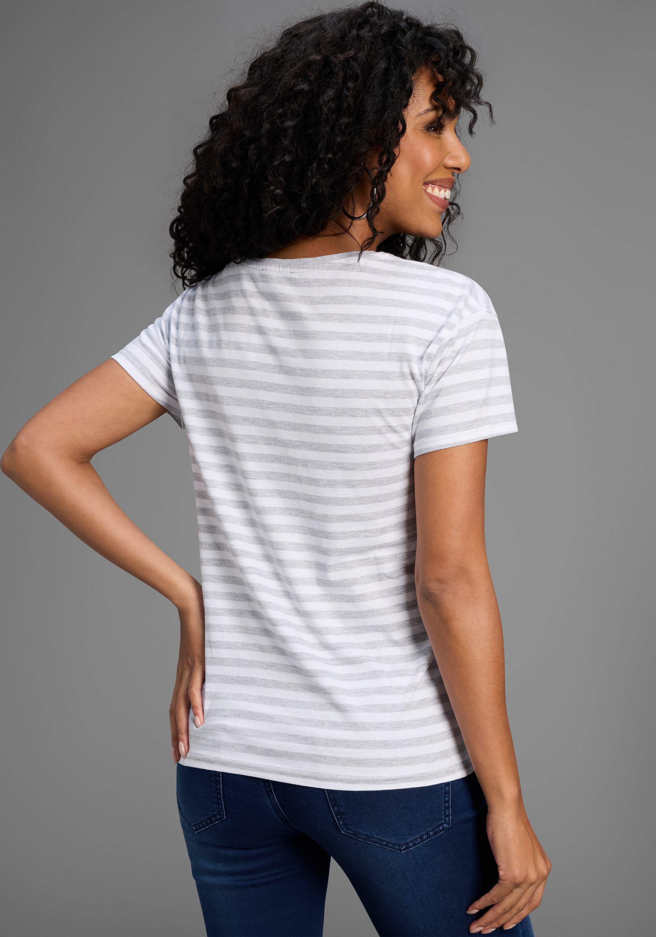 AJC T-Shirt Kurzarm,  taillierter Schnitt,  gestreift,  Rundhalsausschnitt