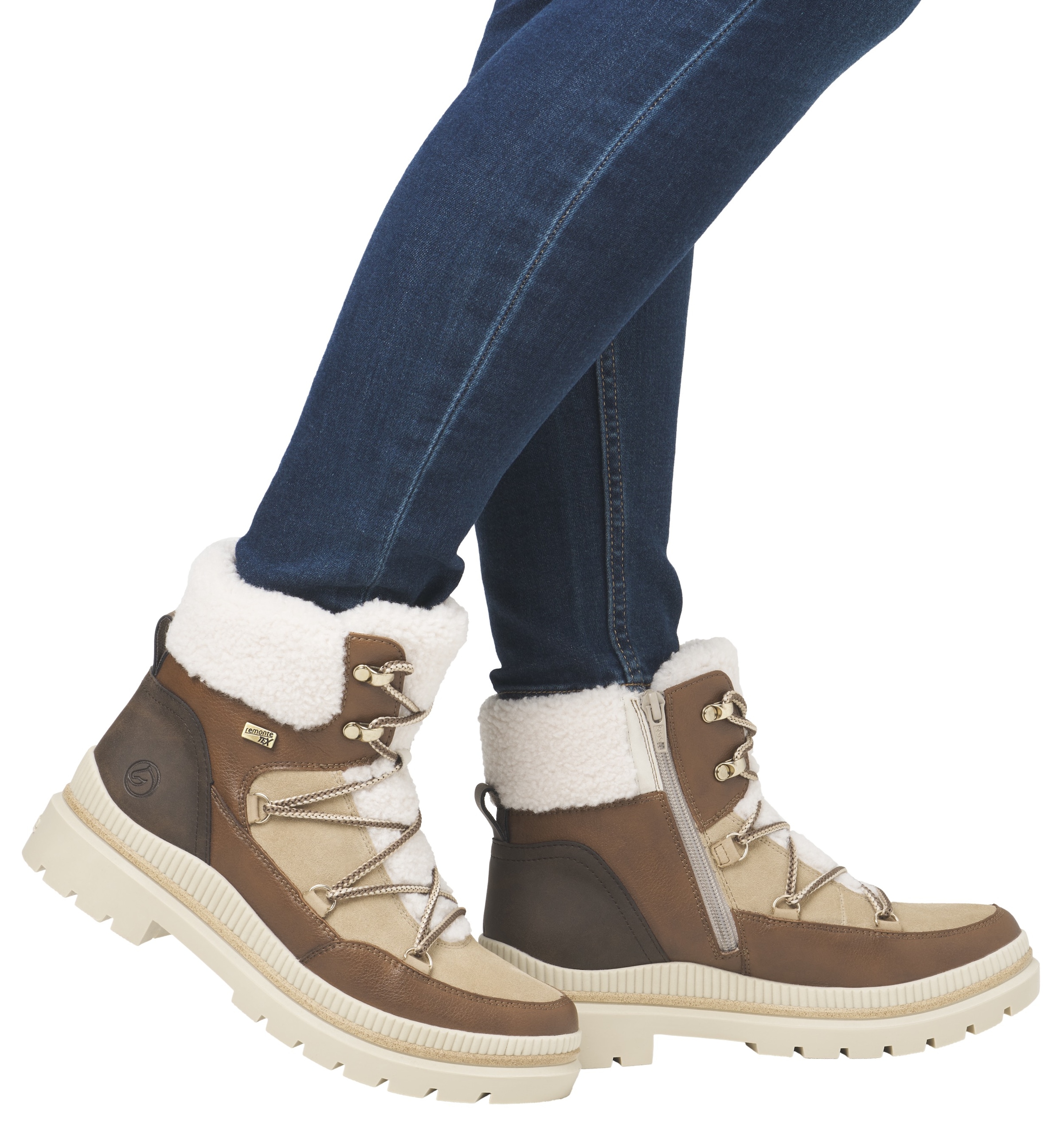 Remonte Winterboots, Blockabsatz, Winterboots, Outdoorschuh mit Ösen und Kontrastbesätzen