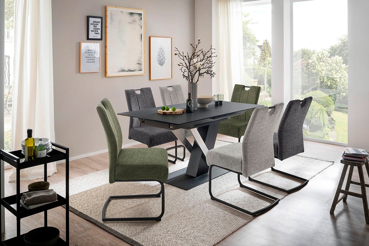 MCA furniture Esstisch »MASSARO Tisch mit Säule 160-210 cm«, (Einzelstück), Keramik, Metall, Synchronauszug, ausziehbar, 6-8 Pers.
