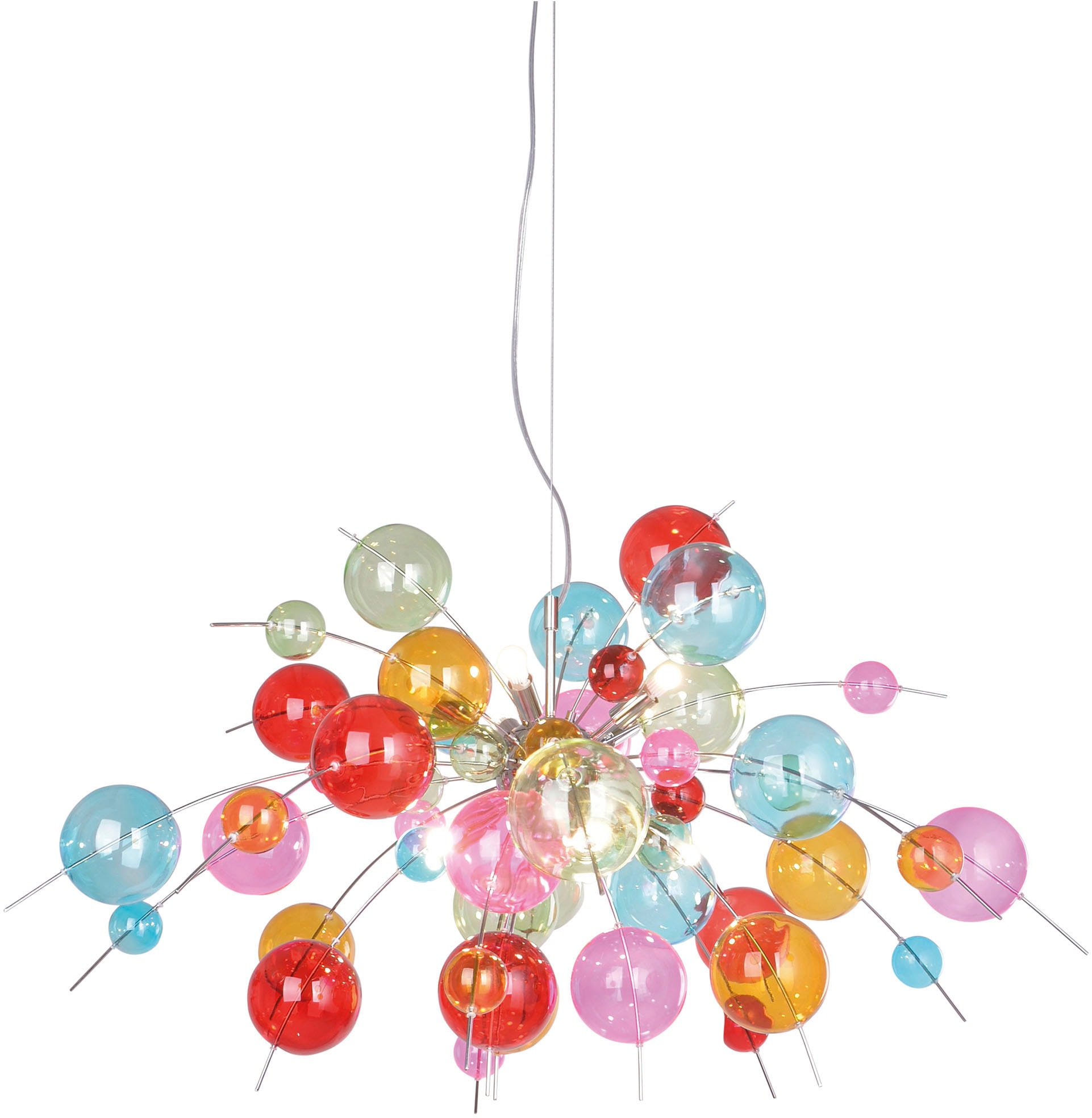 näve Pendelleuchte »Explosion«, 10 flammig, Leuchtmittel G9 | ohne Leuchtmittel, bunte Glaskugeln in 2 Größen, exkl. 10 x G9, H: ca. 150cm, D: 98cm