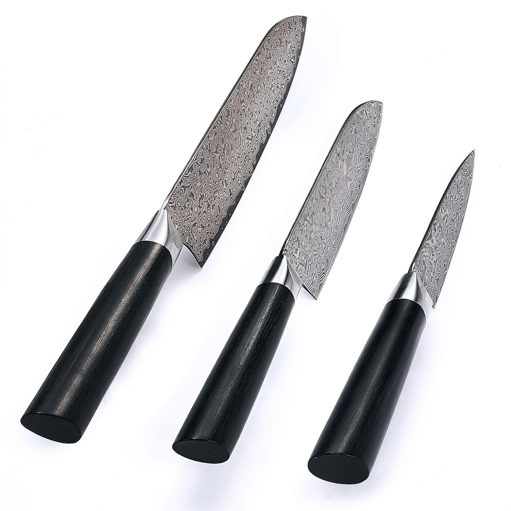 ZAYIKO Damastmesser »Black Edition«, (Set, 3 tlg.)