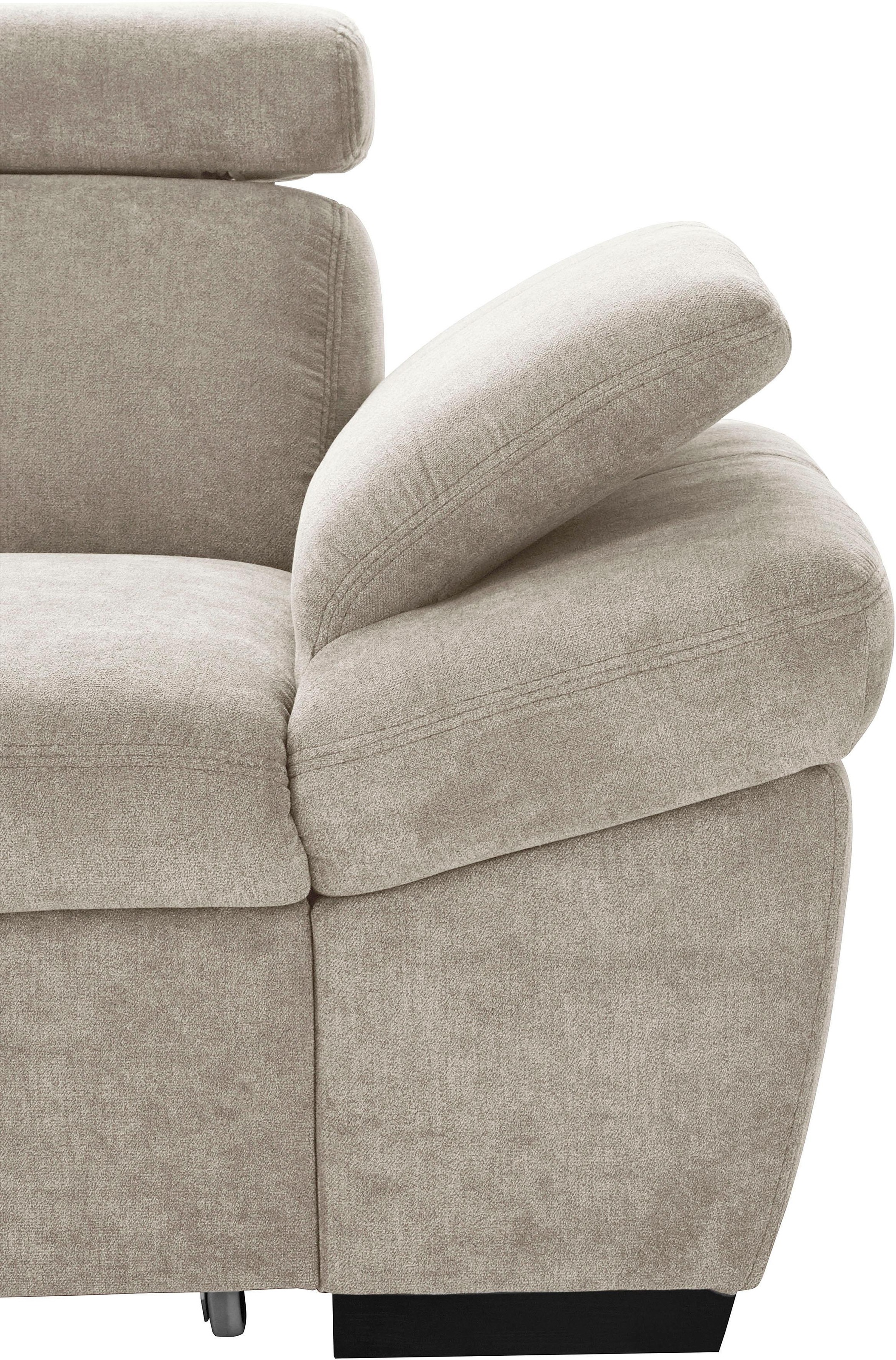 exxpo - sofa fashion Ecksofa »Salerno, inkl. Kopf- und Armteilverstellung, elegant & bequem, L-Form«, wahlweise mit Bettfunktion und Bettkasten, tolle Detailverarbeitung